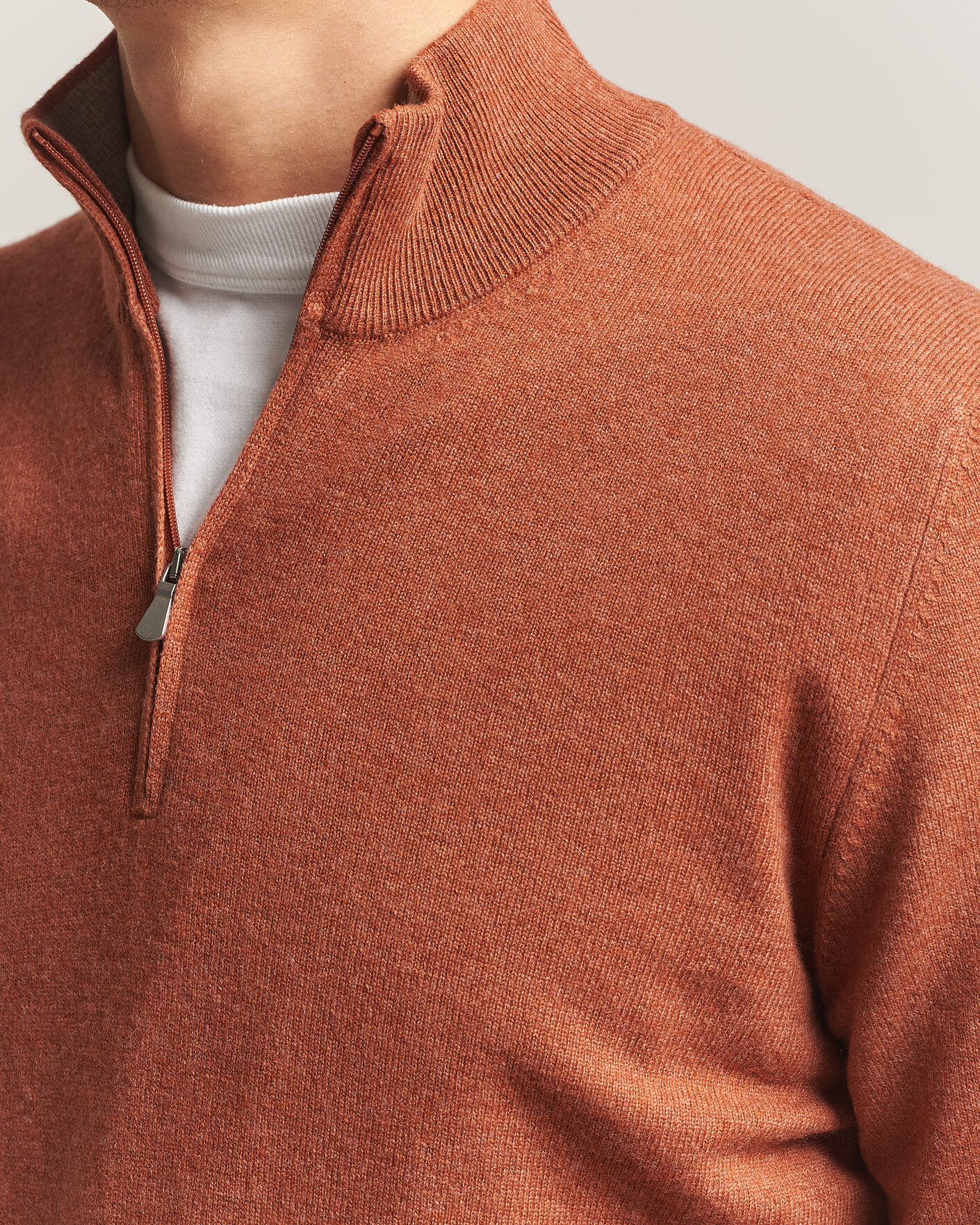 Heren | Truien | Gran Sasso | Wool/Cashmere Half Zip Rust Orange