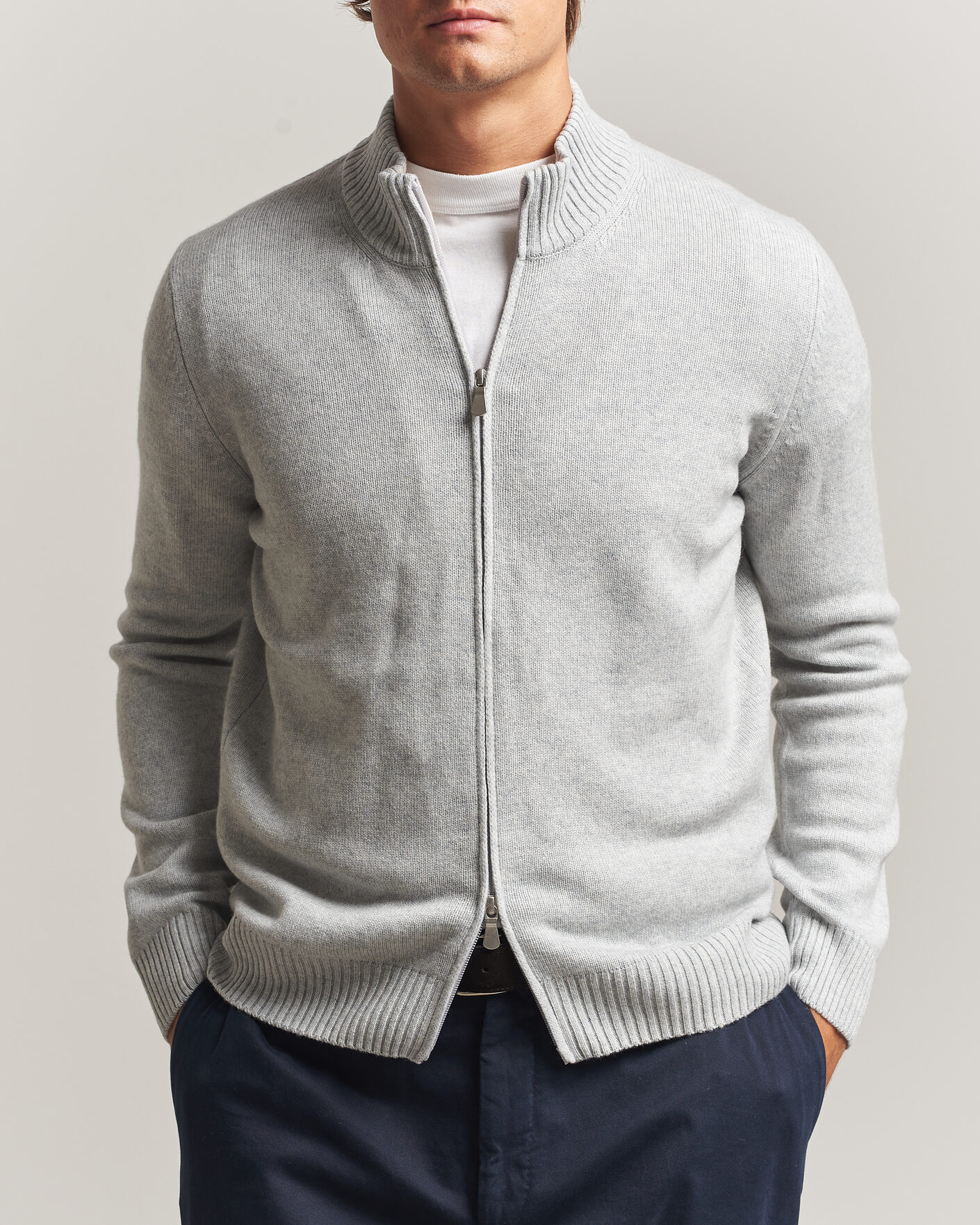 Homme | Pulls Et Tricots | Gran Sasso | Wool/Cashmere Full Zip Light Grey Melange