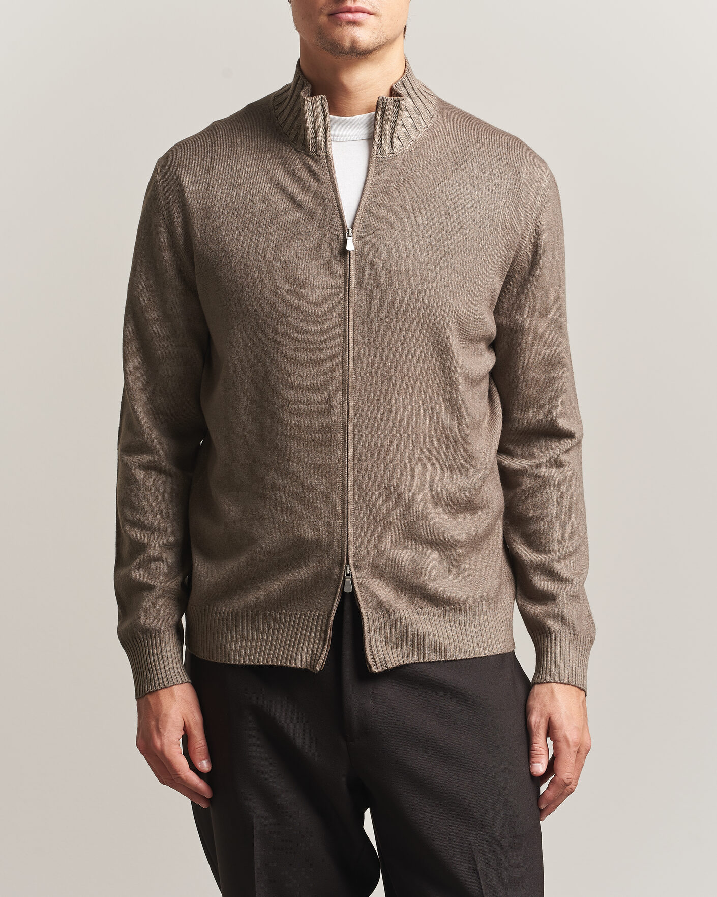 Homme | Pulls Et Tricots | Gran Sasso | Wool/Cashmere Washed Full Zip Brown Melange