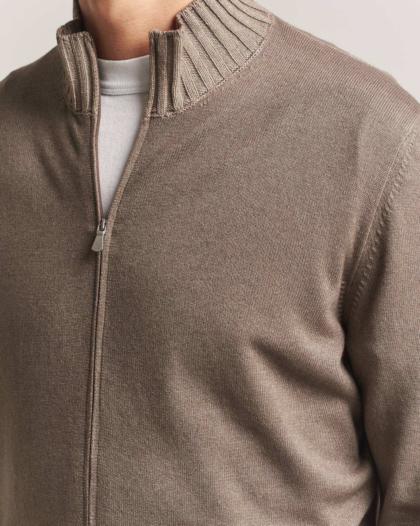 Homme | Pulls Et Tricots | Gran Sasso | Wool/Cashmere Washed Full Zip Brown Melange