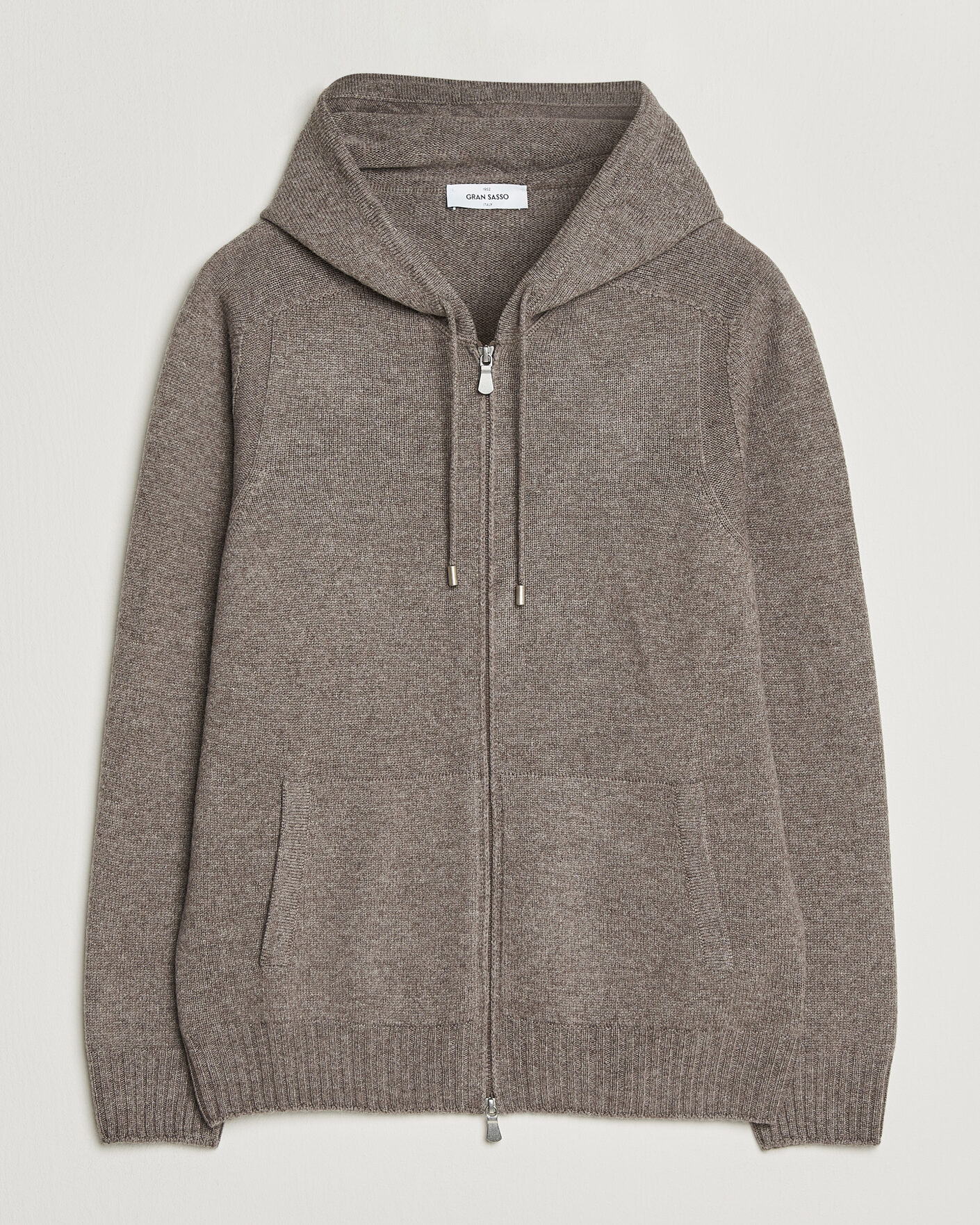Heren | Truien | Gran Sasso | Full Zip Wool Hoodie Taupe Melange