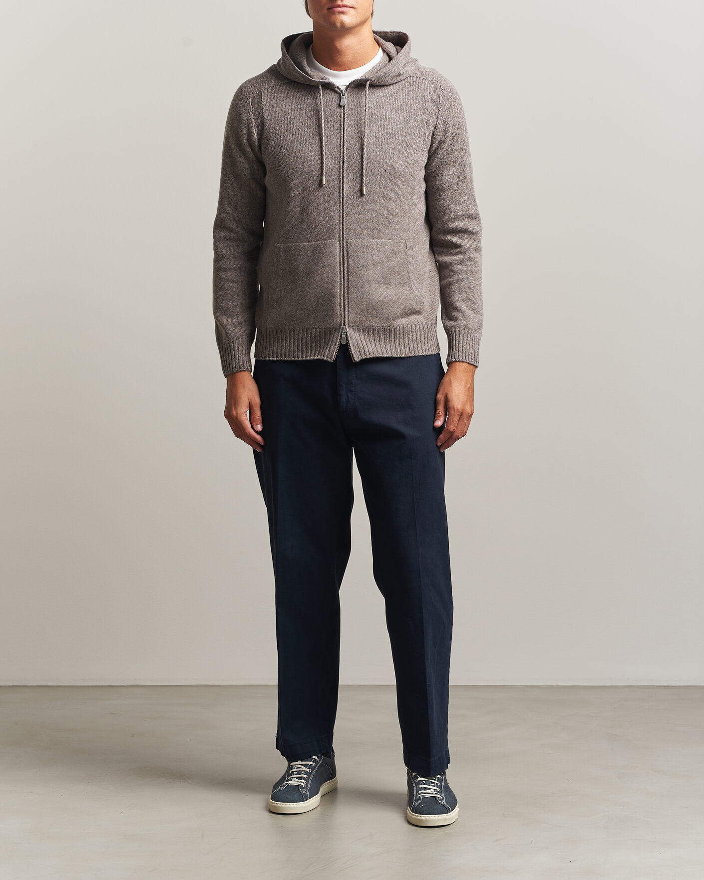 Heren | Truien | Gran Sasso | Full Zip Wool Hoodie Taupe Melange
