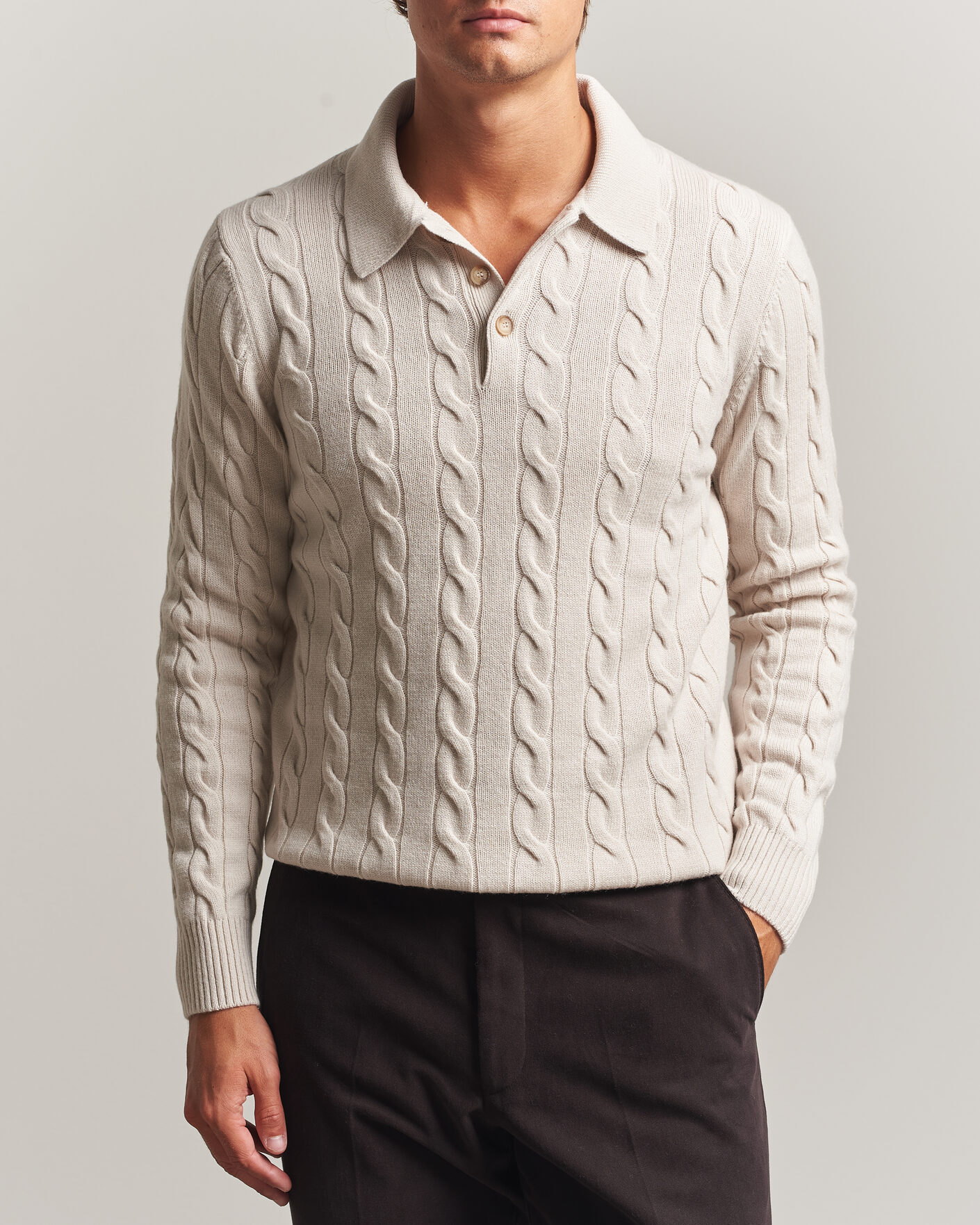Homme | Pulls Et Tricots | Gran Sasso | Wool/Cashmere Cable Polo Beige Melange