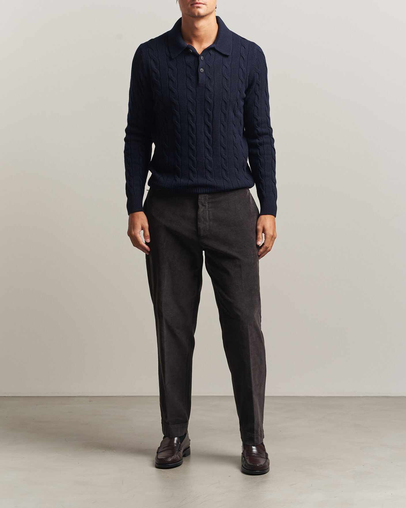 Homme | Pulls Et Tricots | Gran Sasso | Wool/Cashmere Cable Polo Navy
