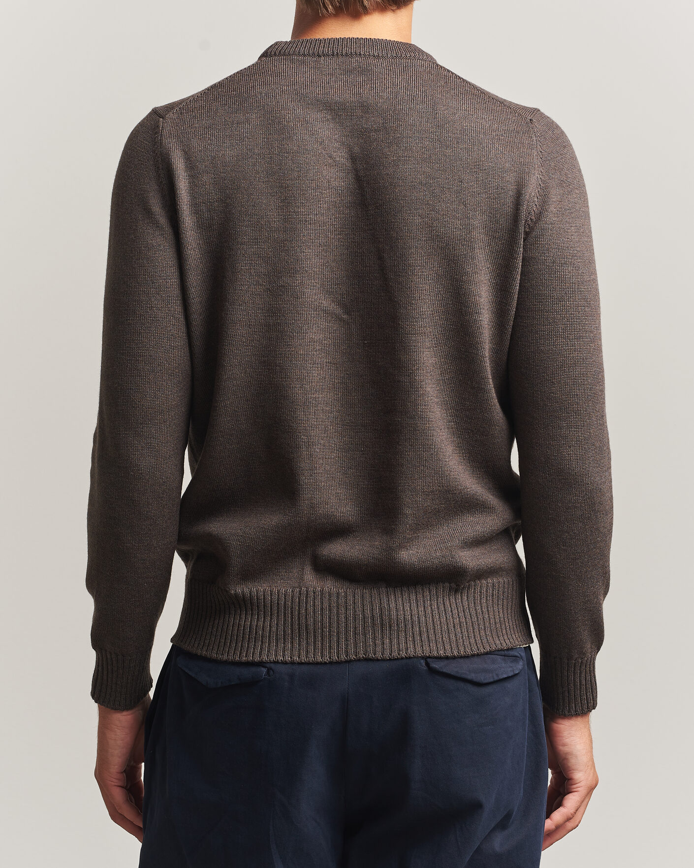 Heren | Truien | Gran Sasso | Merino Knitted Crew Neck Brown Melange
