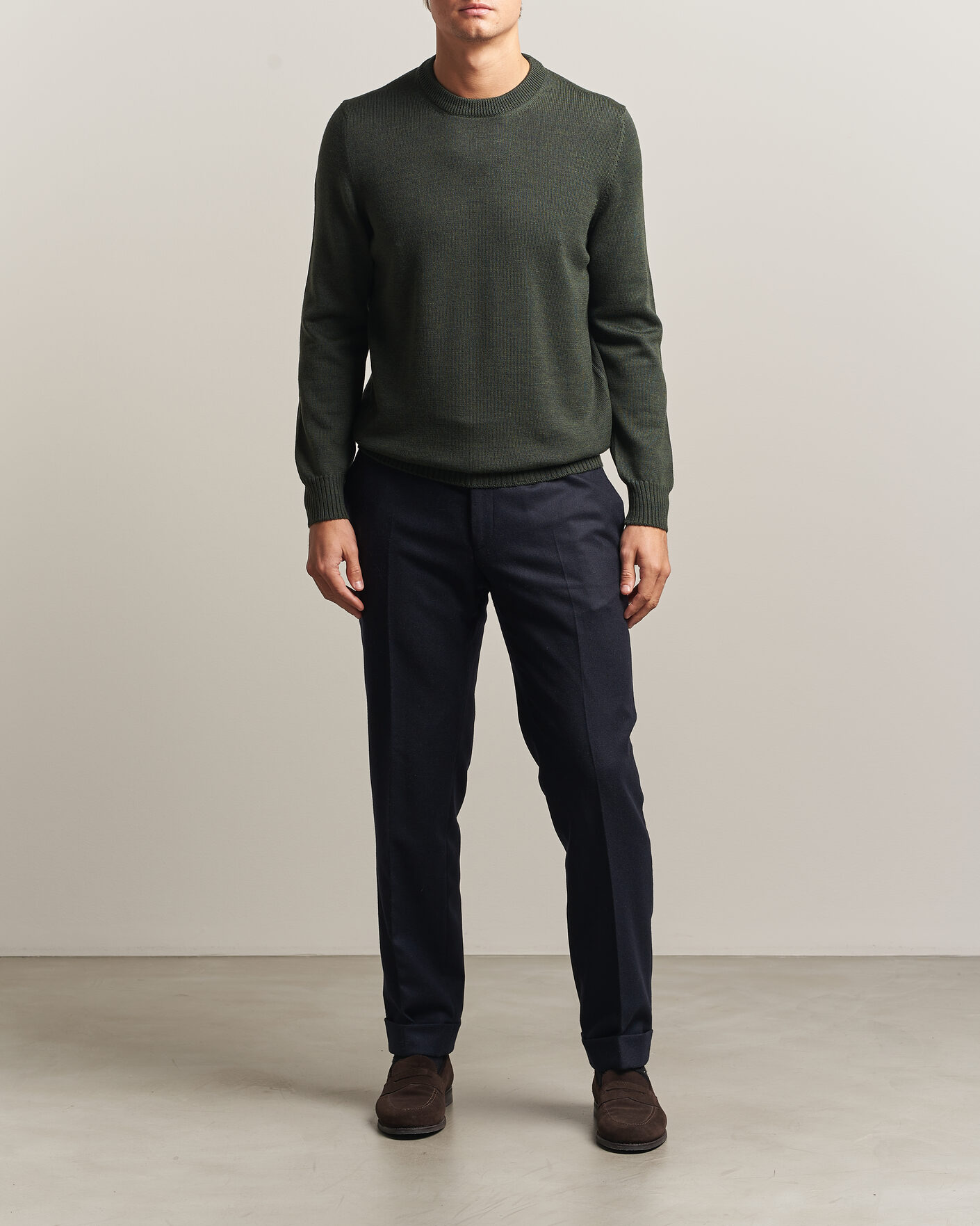 Homme | Pulls Et Tricots | Gran Sasso | Merino Knitted Crew Neck Olive Melange