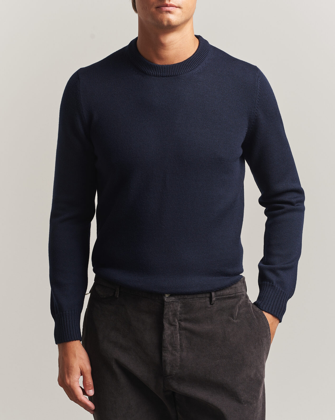Heren | Truien | Gran Sasso | Merino Knitted Crew Neck Navy
