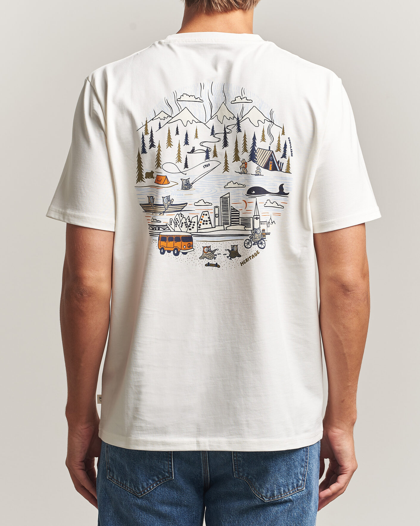 Homme | T-shirts | KnowledgeCotton Apparel | Back Print T-Shirt Egret