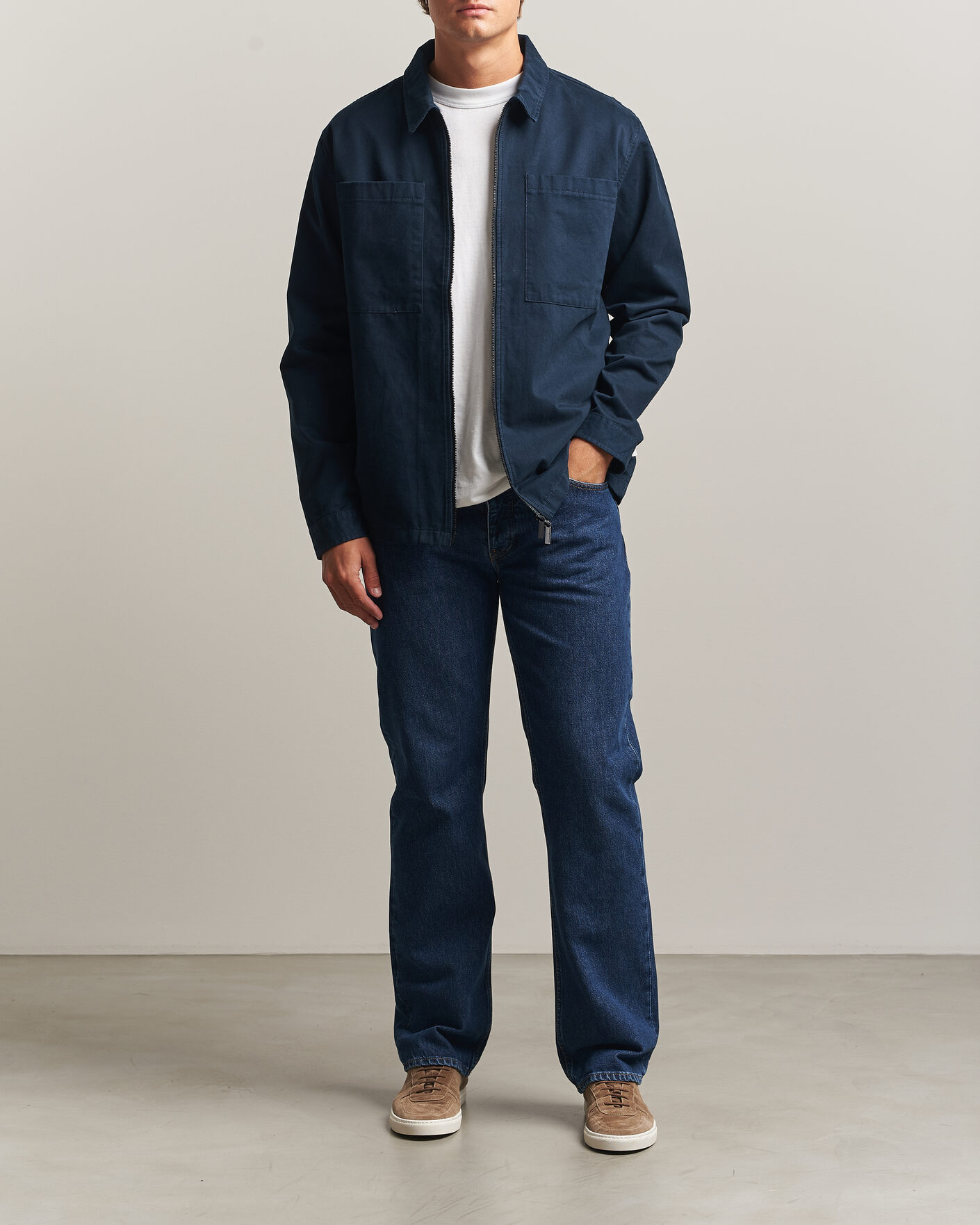 Heren | Overhemden | KnowledgeCotton Apparel | Twill Zip Overshirt Total Eclipse