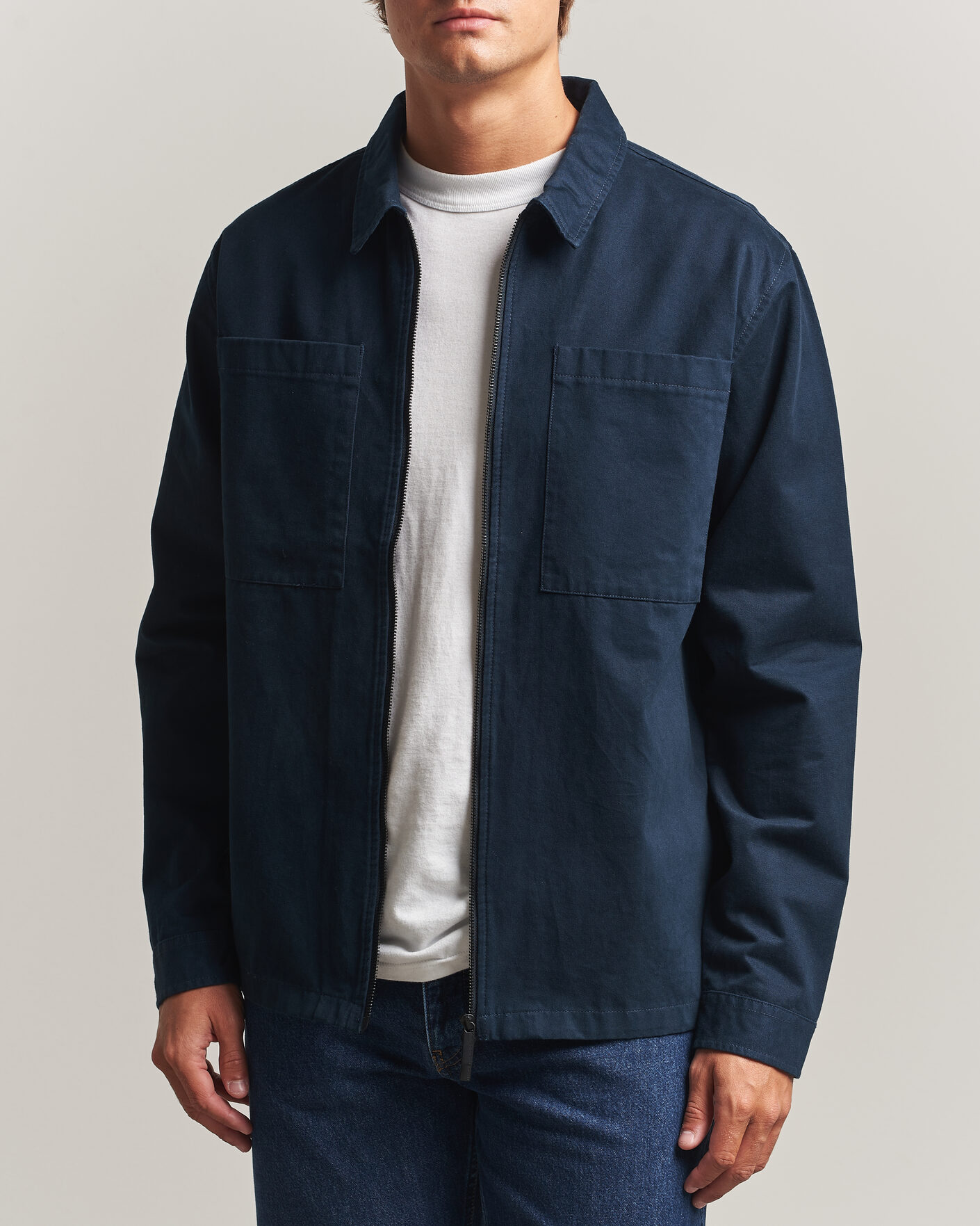 Heren | Overhemden | KnowledgeCotton Apparel | Twill Zip Overshirt Total Eclipse
