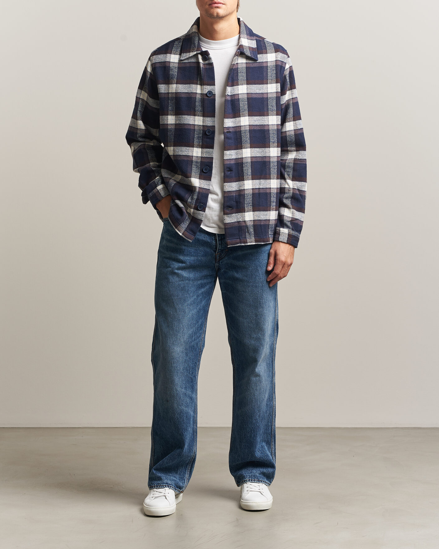 Homme | Chemises | KnowledgeCotton Apparel | Flannel Check Overshirt Navy