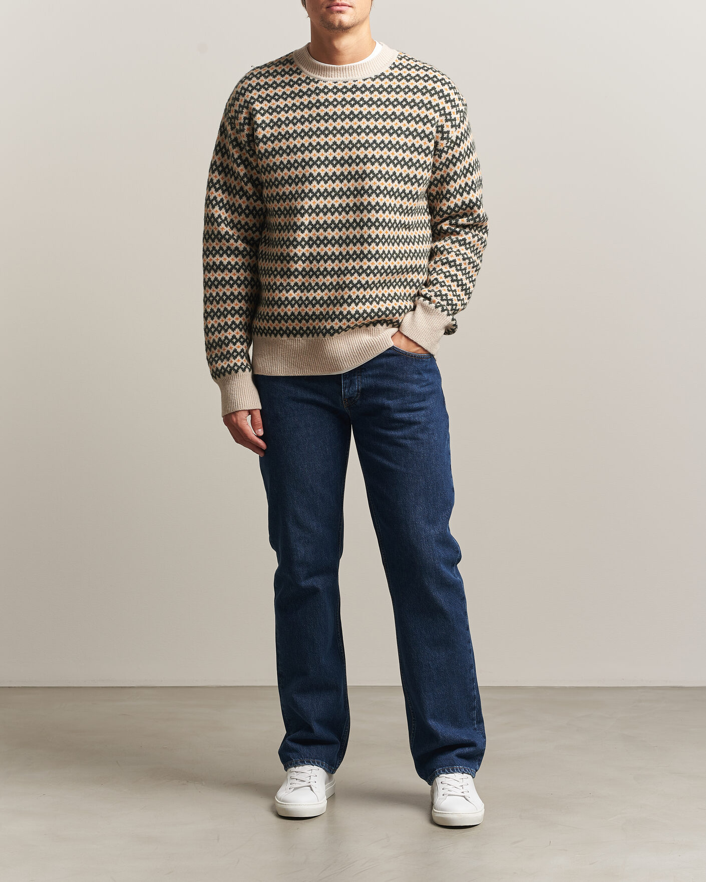 Homme | Pulls Et Tricots | KnowledgeCotton Apparel | Lambswool Jaquard Sweater Green
