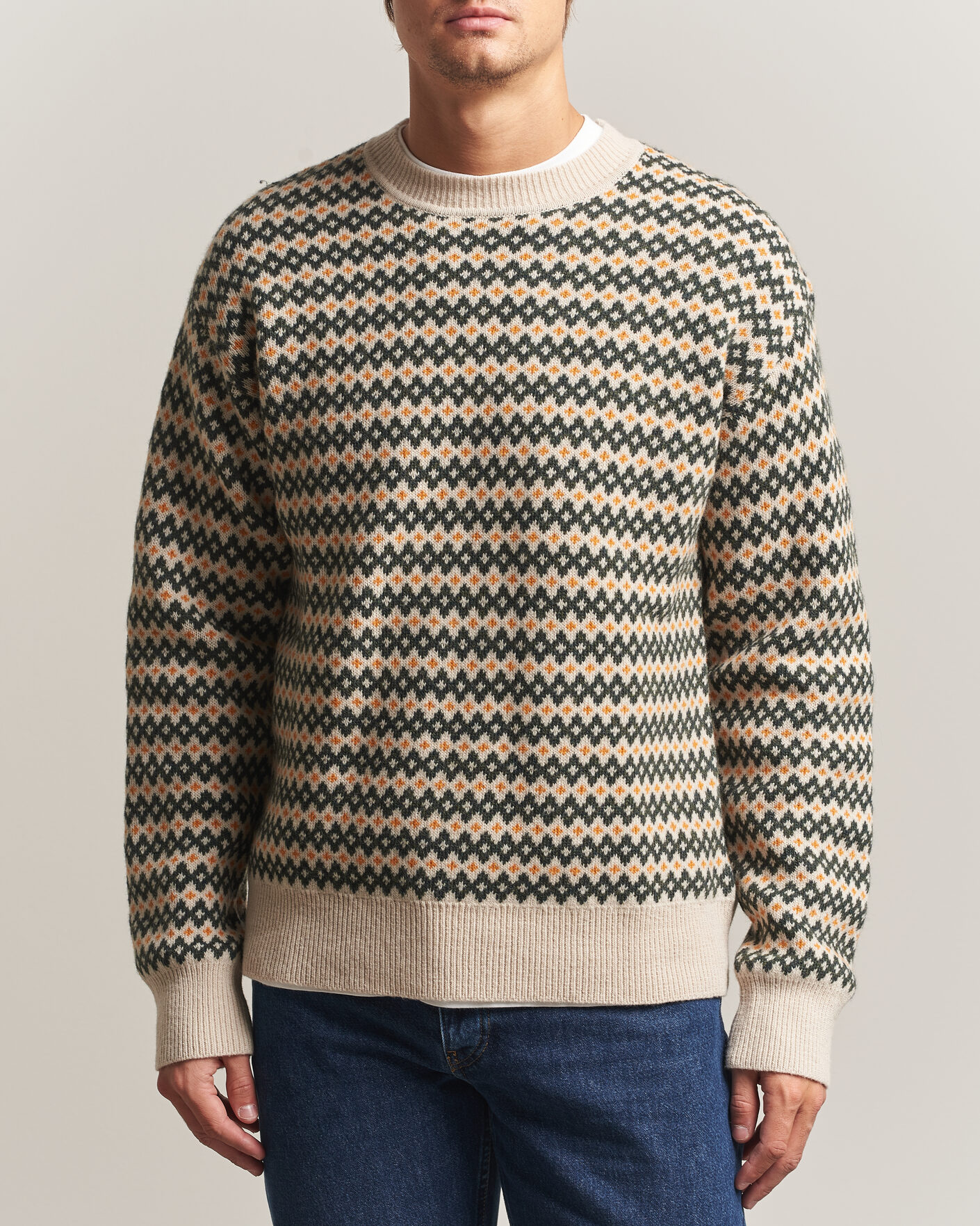 Homme | Pulls Et Tricots | KnowledgeCotton Apparel | Lambswool Jaquard Sweater Green