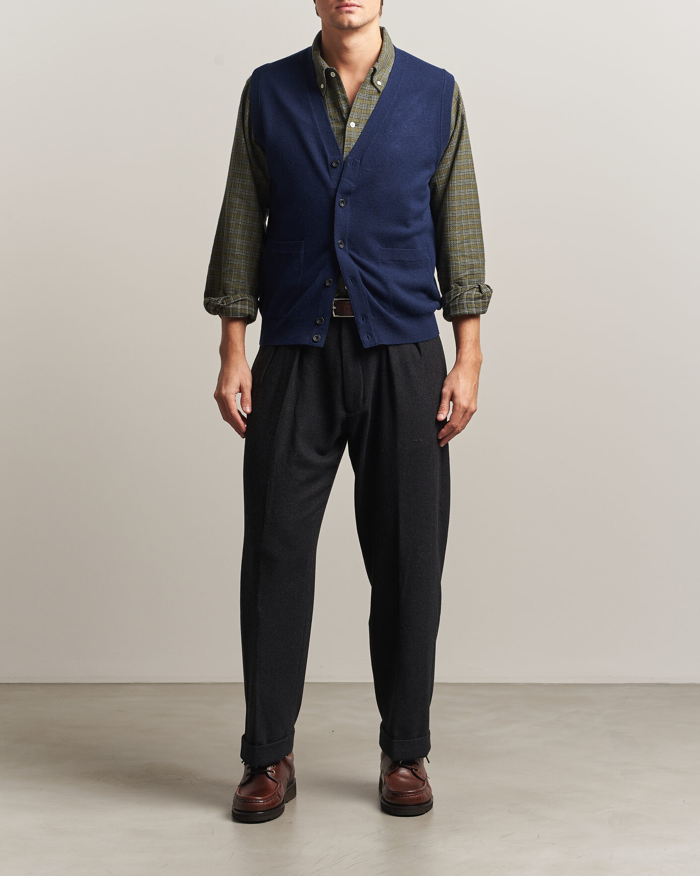 Heren | Truien | BEAMS PLUS | Button Knit Vest Navy