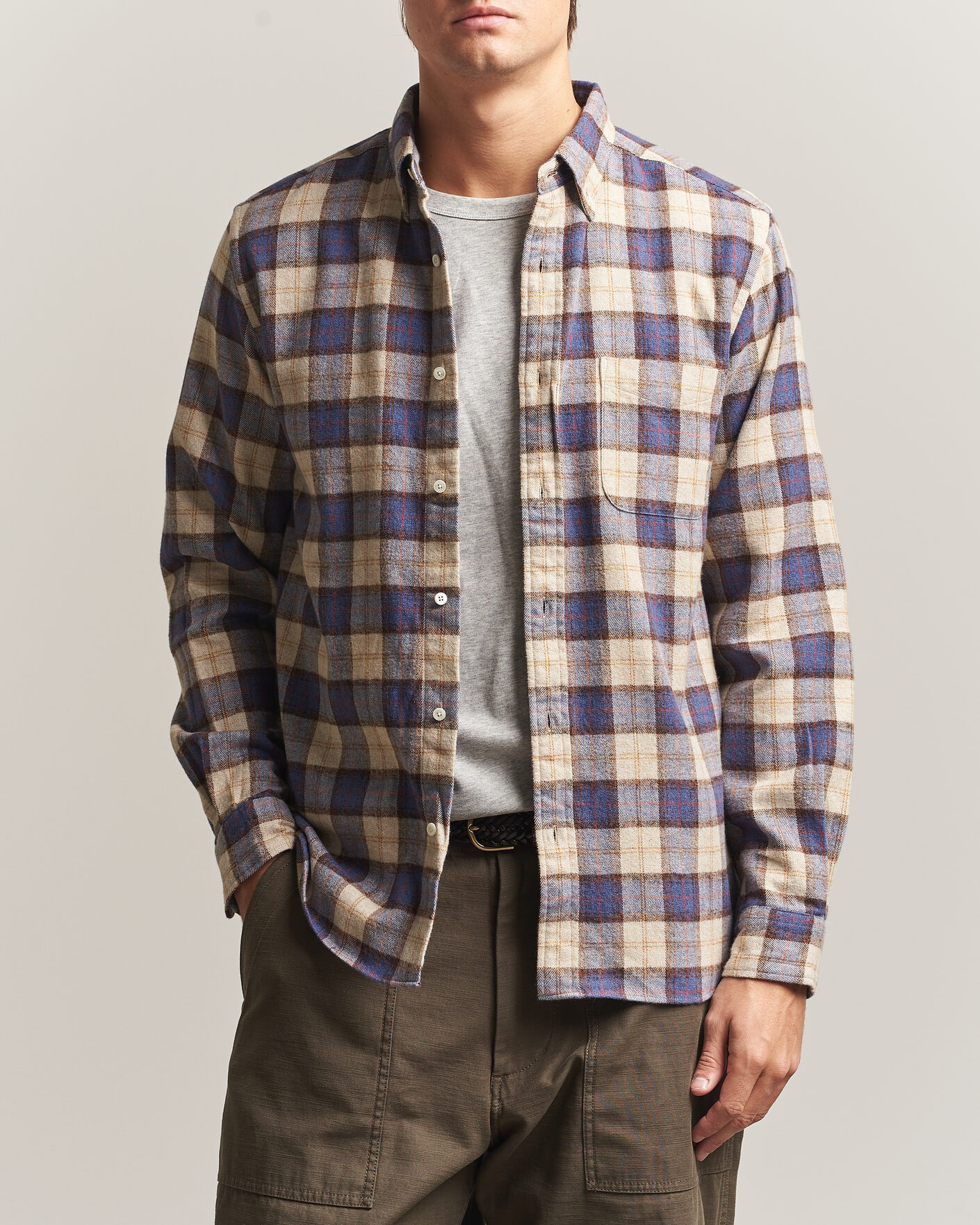Heren | Overhemden | BEAMS PLUS | Plaid Button Down Shirt White/Blue