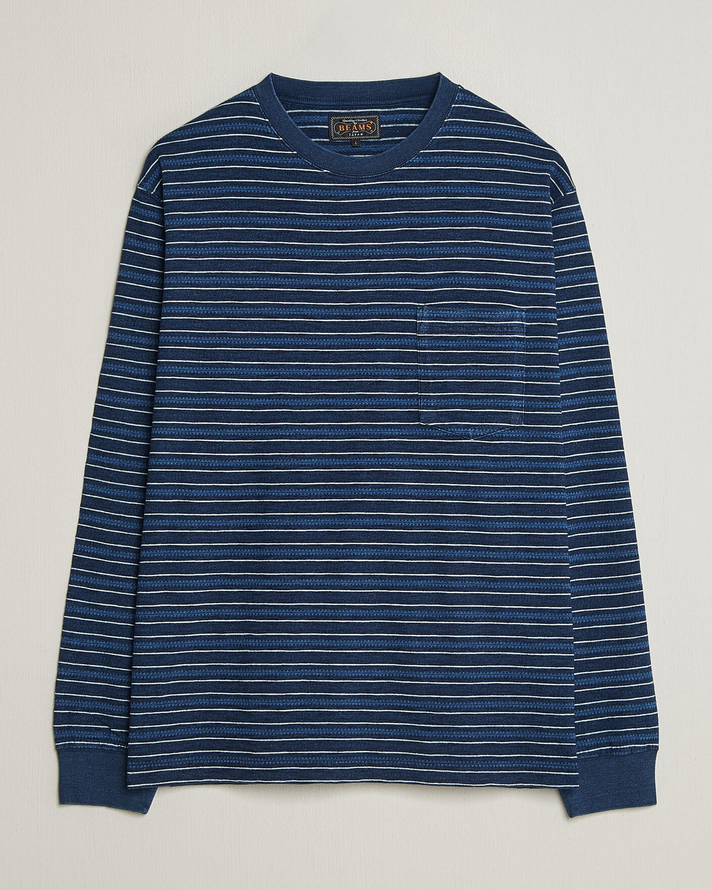 Homme | T-shirts | BEAMS PLUS | Indigo Stripe LS T-Shirt Navy