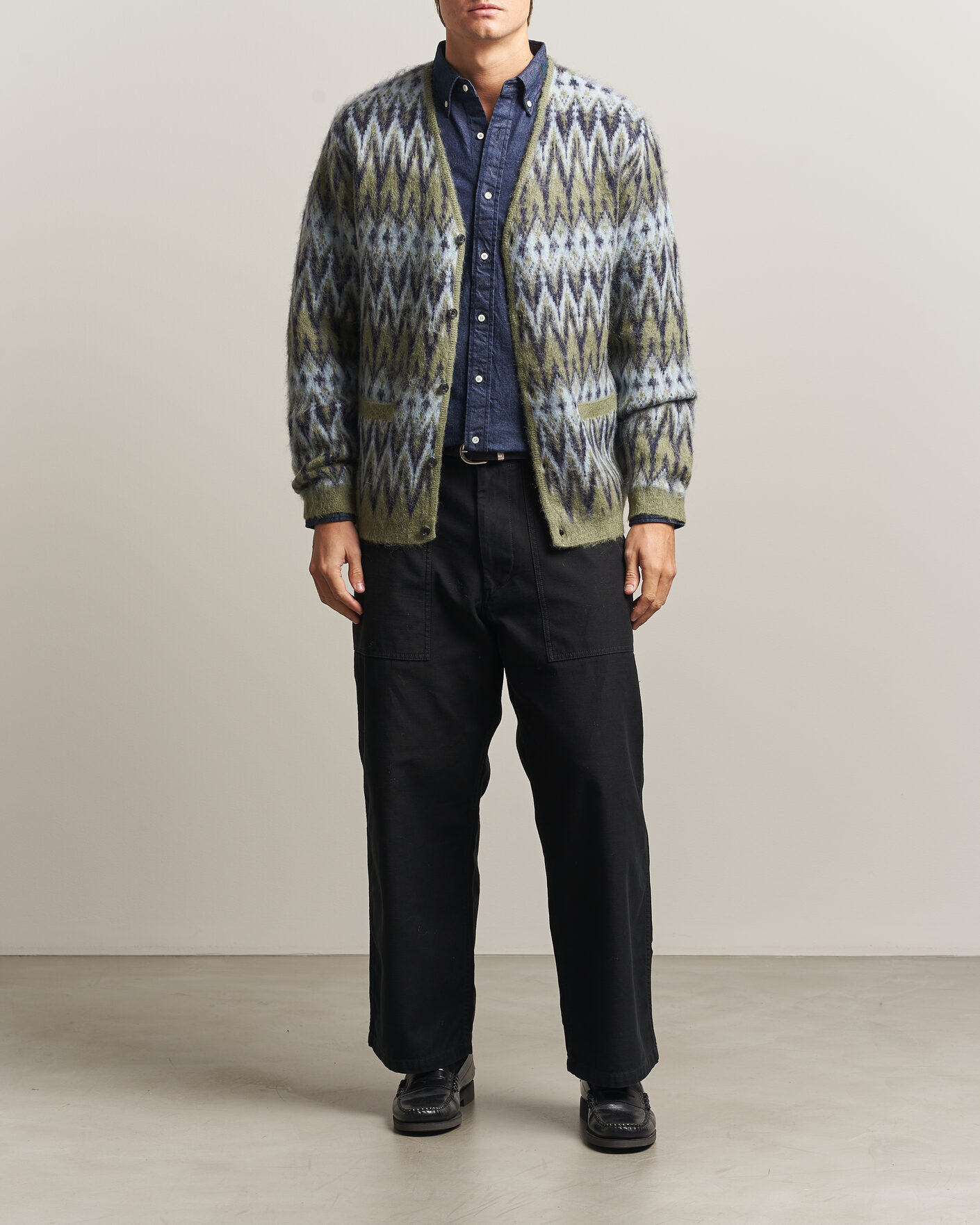 Homme | Pulls Et Tricots | BEAMS PLUS | Chevron Jacquard Cardigan Green/Grey