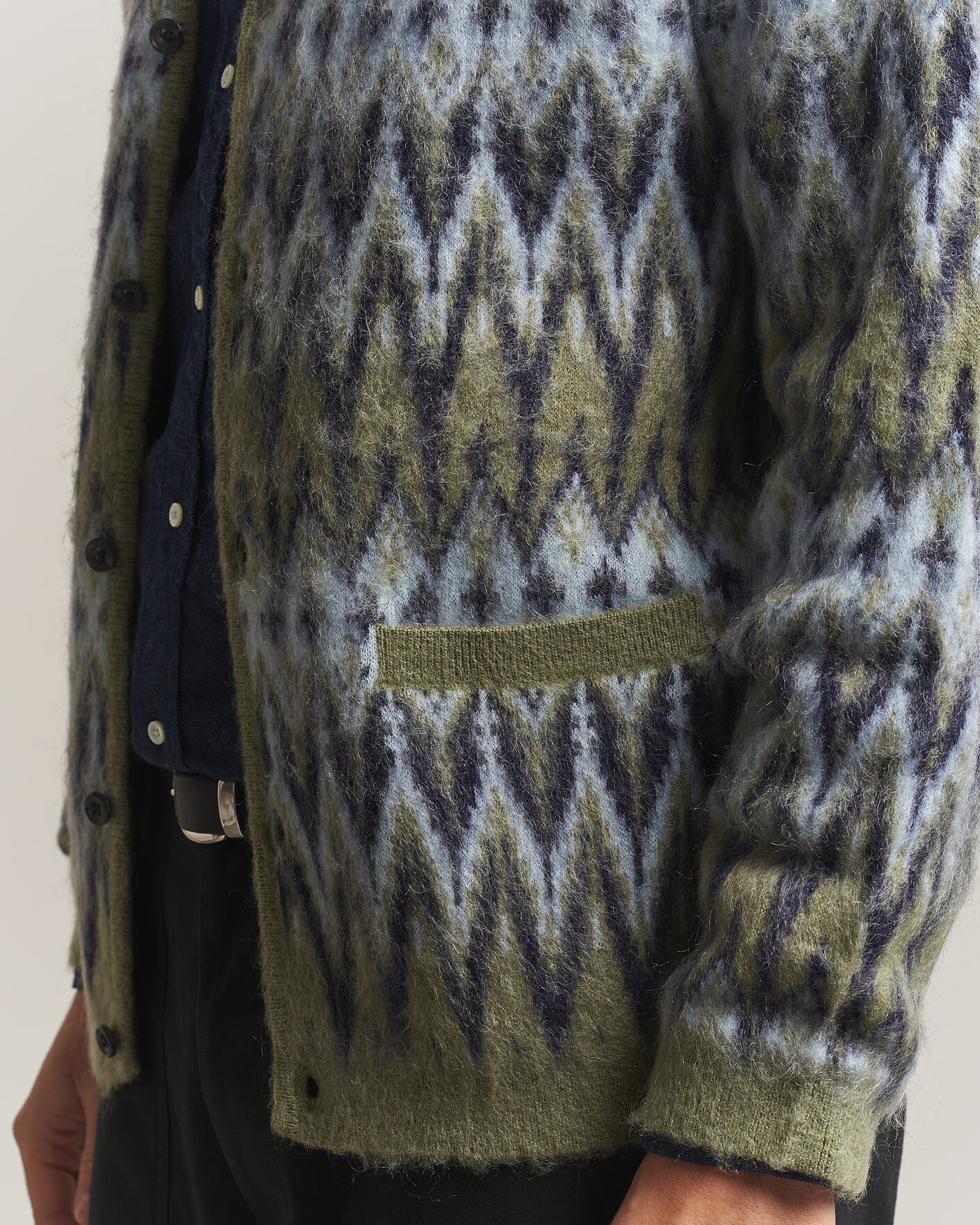Homme | Pulls Et Tricots | BEAMS PLUS | Chevron Jacquard Cardigan Green/Grey