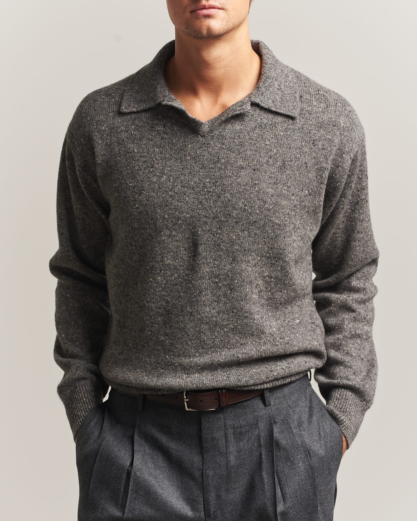 Homme | Pulls Et Tricots | Auralee | Cashmere Nep Knit Polo Mix Gray