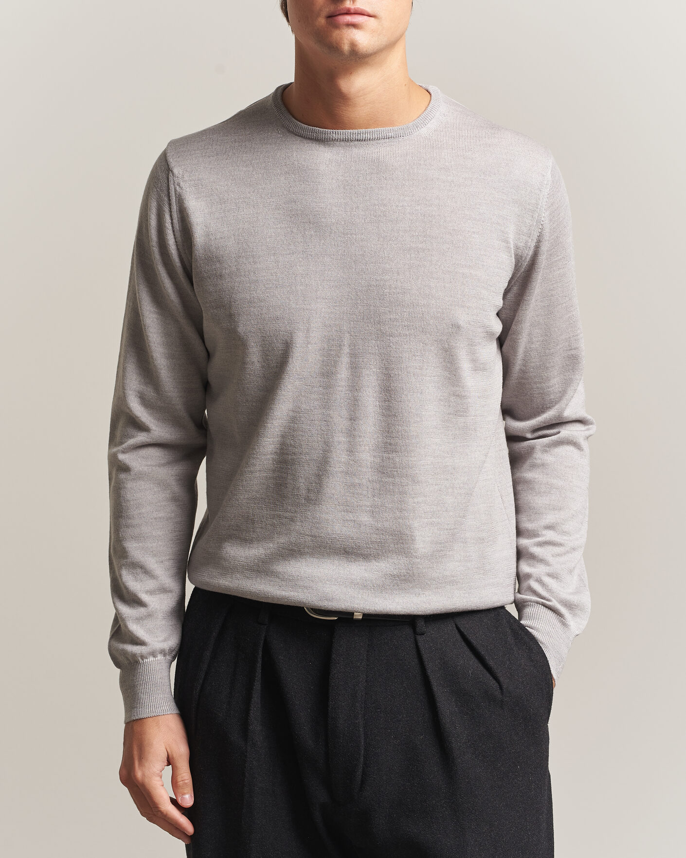 Heren | Truien | Morgano | Extra Fine Merino Wool Crewneck Light Grey