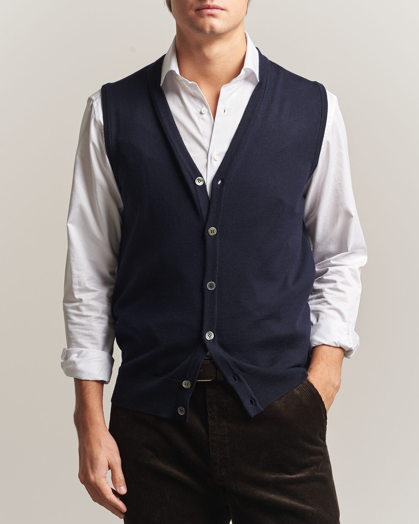 Homme | Pulls Et Tricots | Morgano | Extra Fine Merino Wool Sleevles Cardigan Vest Navy