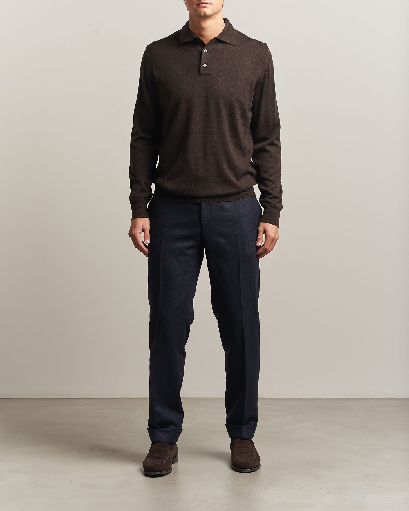 Homme | Pulls Et Tricots | Morgano | Extra Fine Merino Wool Polo Dark Brown