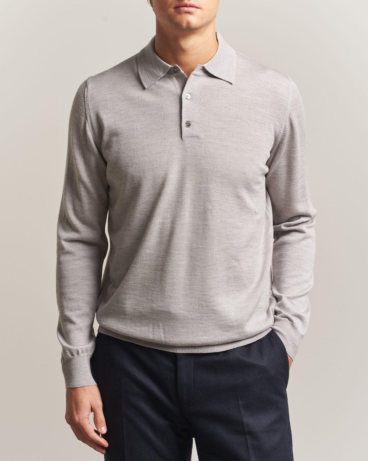 Homme | Pulls Et Tricots | Morgano | Extra Fine Merino Wool Polo Light Grey