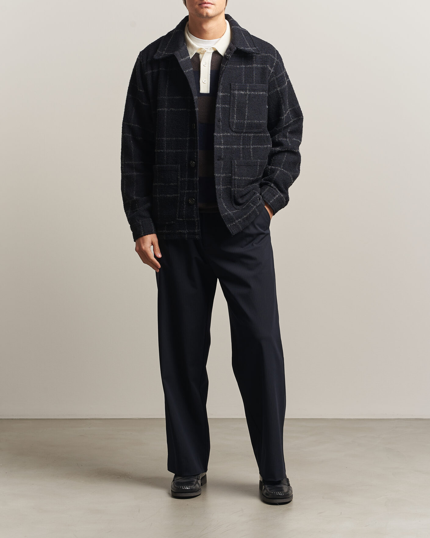 Homme | Chemises | A Day's March | Algot Wool Checked Overshirt Navy