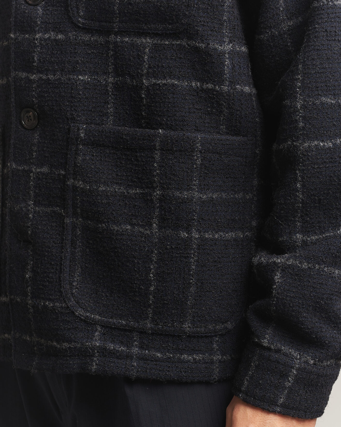 Homme | Chemises | A Day's March | Algot Wool Checked Overshirt Navy