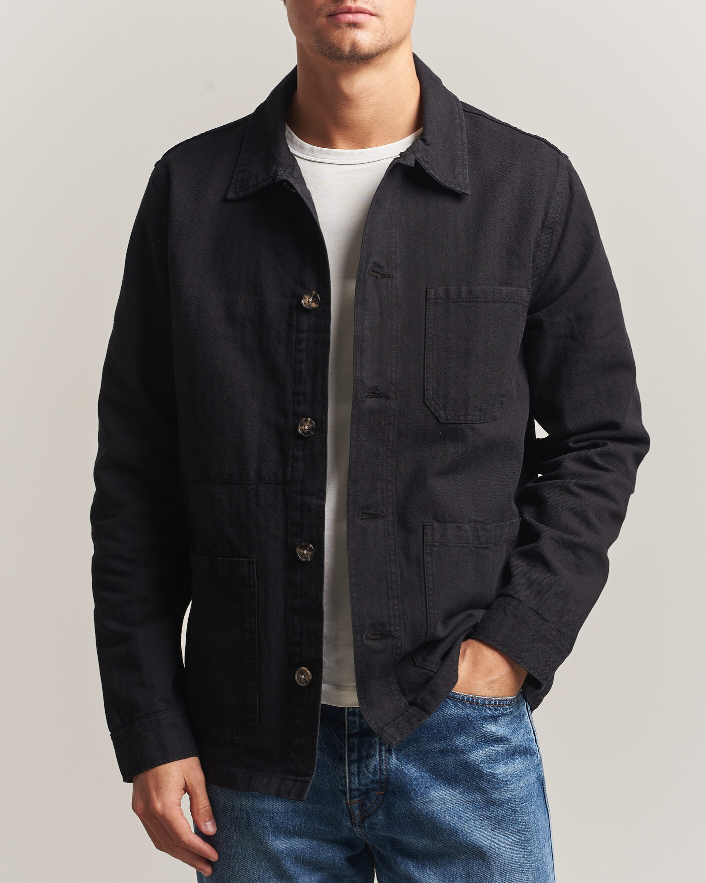 Homme | Chemises | A Day's March | Original Herringbone Overshirt Black