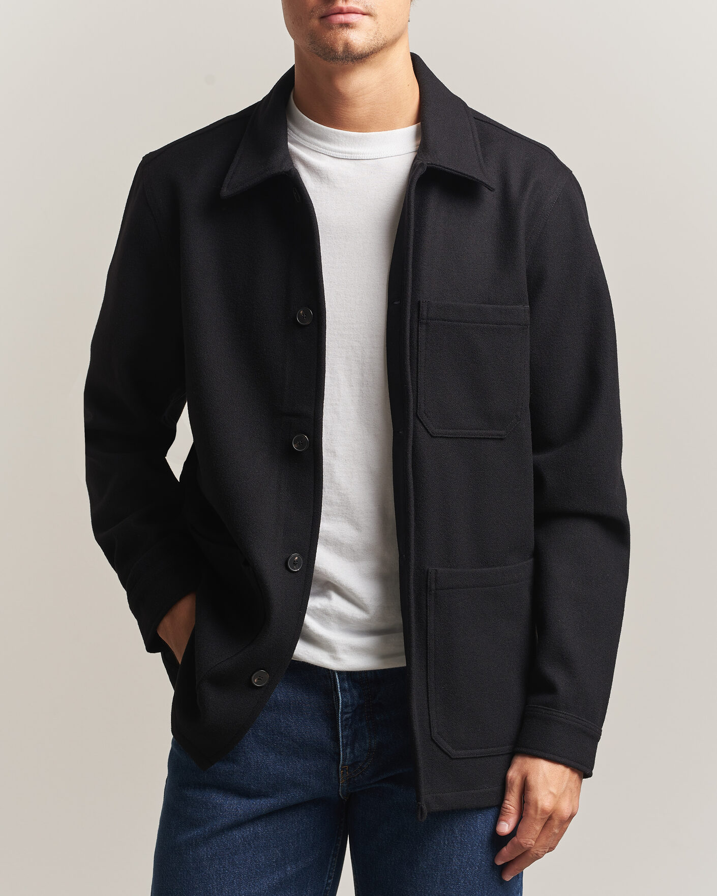 Homme | Chemises | A Day's March | Original Wool Overshirt Black