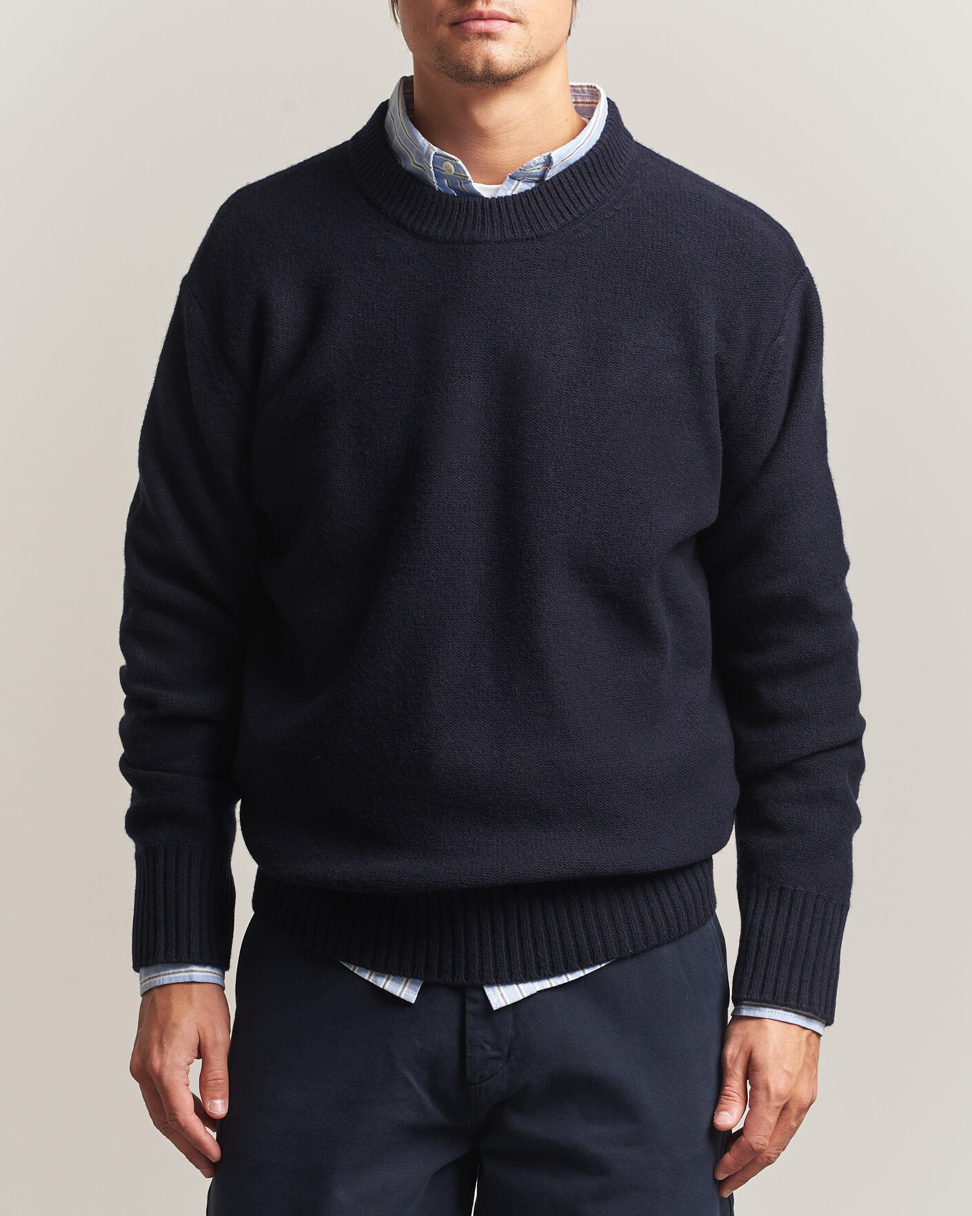 Heren | Truien | A Day's March | Tietar Boiled Merino Sweater Navy