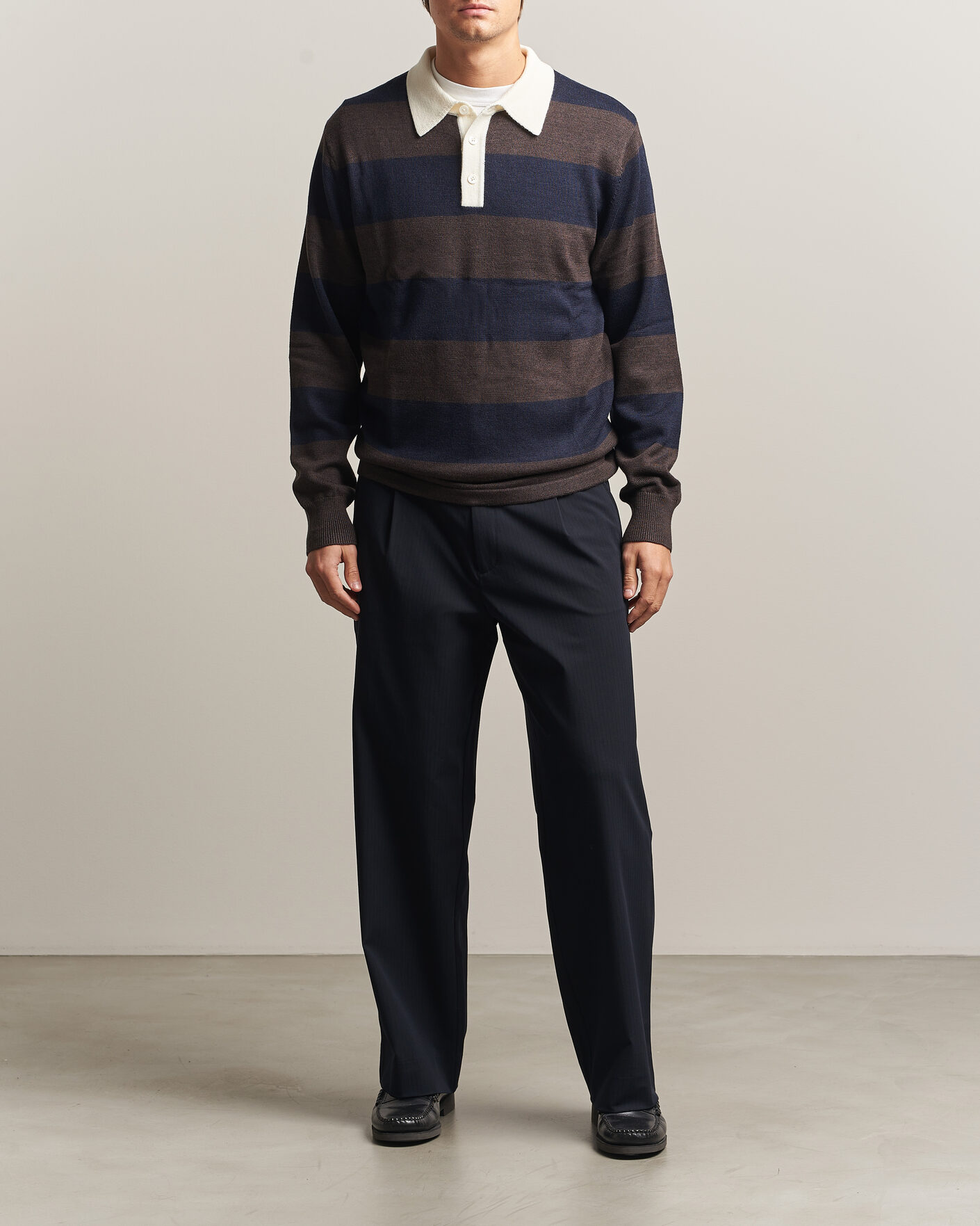 Homme | Pulls Et Tricots | A Day's March | Kenny Striped Merino Rugby Sweater Brown/Navy