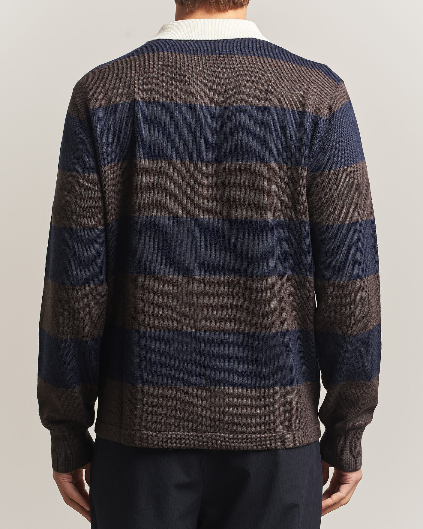 Homme | Pulls Et Tricots | A Day's March | Kenny Striped Merino Rugby Sweater Brown/Navy