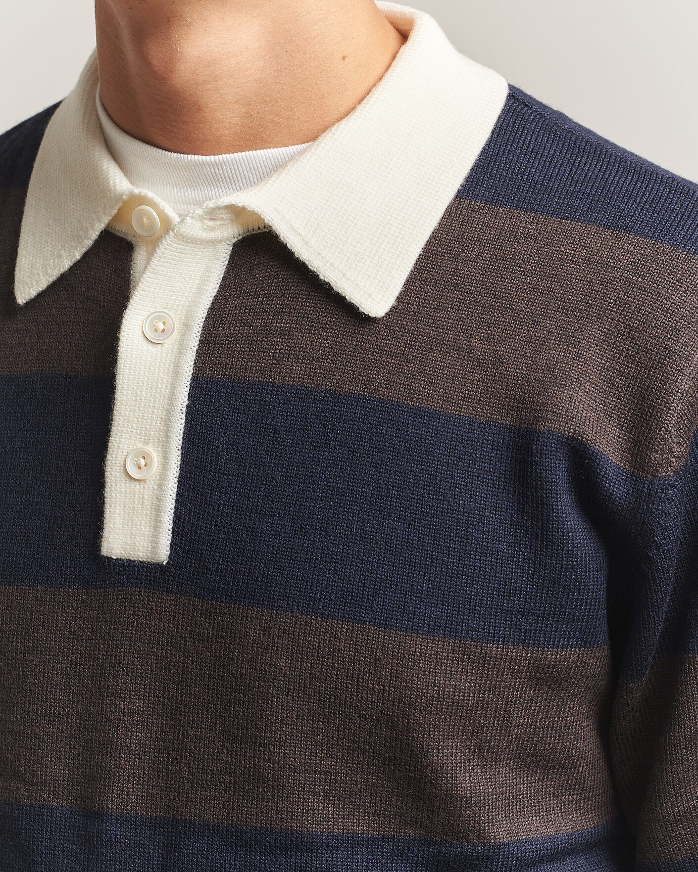 Homme | Pulls Et Tricots | A Day's March | Kenny Striped Merino Rugby Sweater Brown/Navy