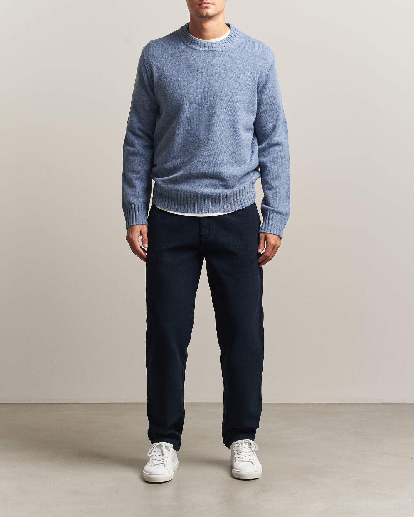 Heren | Truien | A Day's March | Marlow Lambswool Sweater Misty Blue