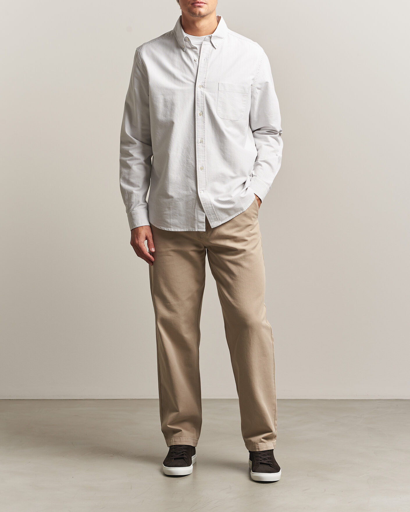 Heren | Overhemden | A Day's March | Classic Flag Striped Oxford Shirt Grey/White