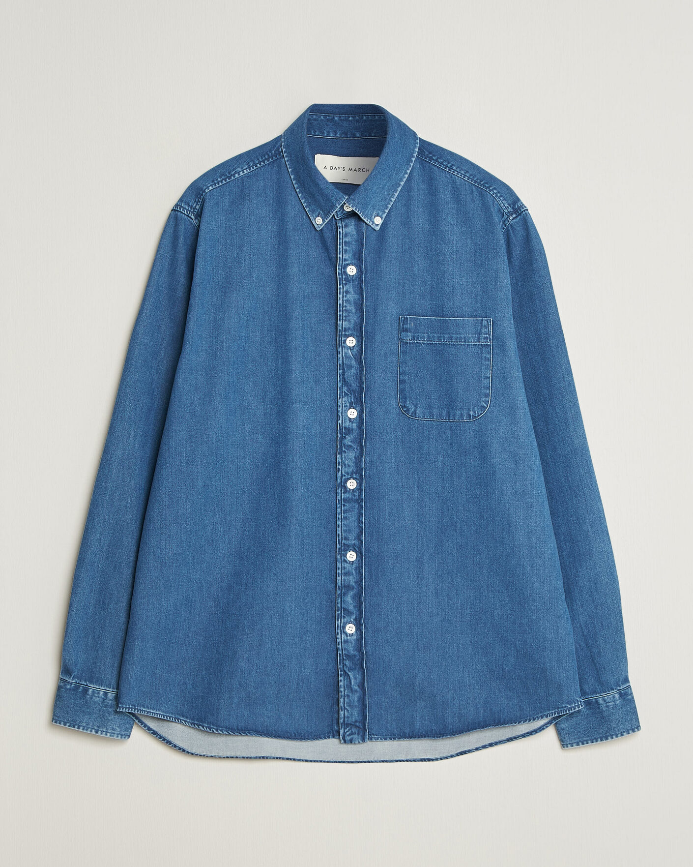 Heren | Overhemden | A Day's March | Original Button Down Denim Shirt Mid Blue