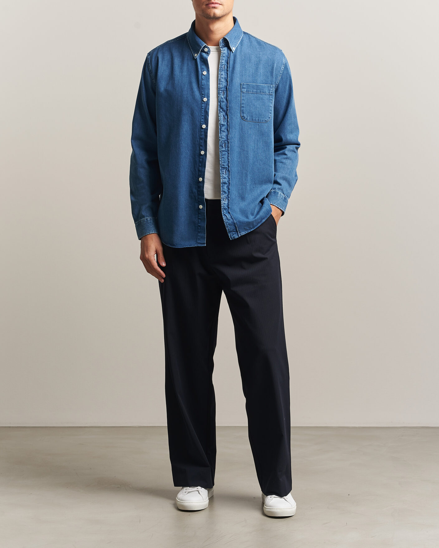 Heren | Overhemden | A Day's March | Original Button Down Denim Shirt Mid Blue
