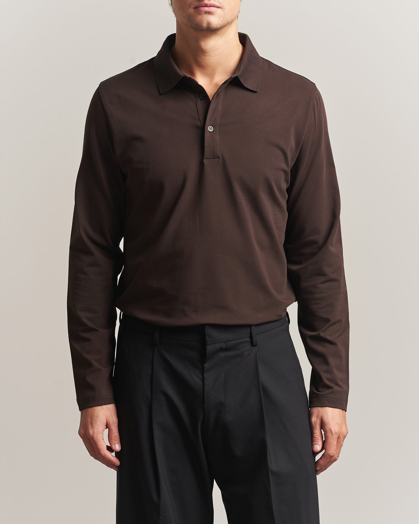 Homme | Polos | Filippa K | Luke Lycra Polo Shirt Dark Chocolate