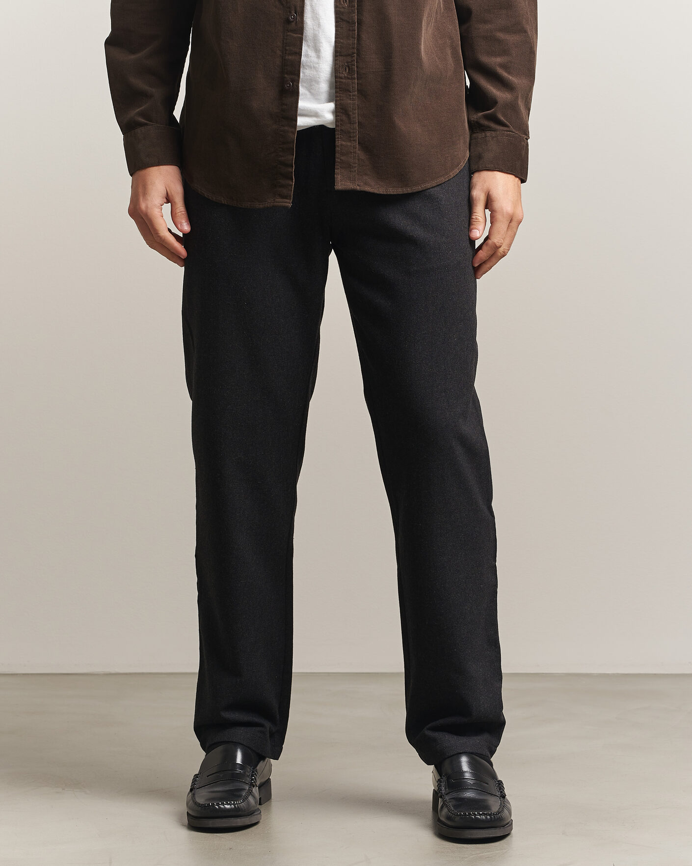 Homme | Pantalons | Samsøe Samsøe | Bertil Flannel Drawstring Trousers Black Melange