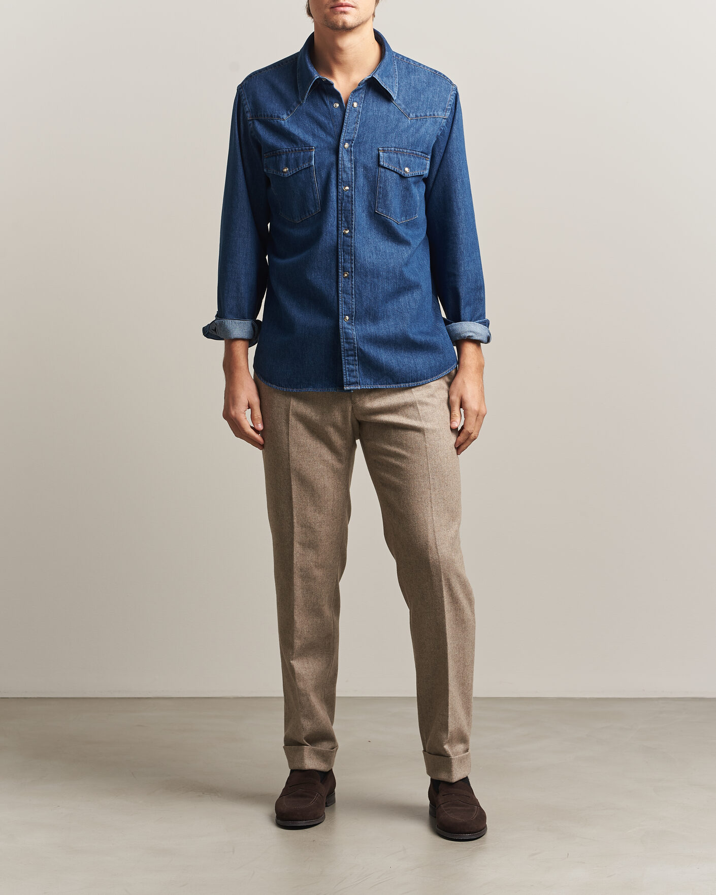 Heren | Overhemden | Oscar Jacobson | Straight Fit Western Shirt Blue