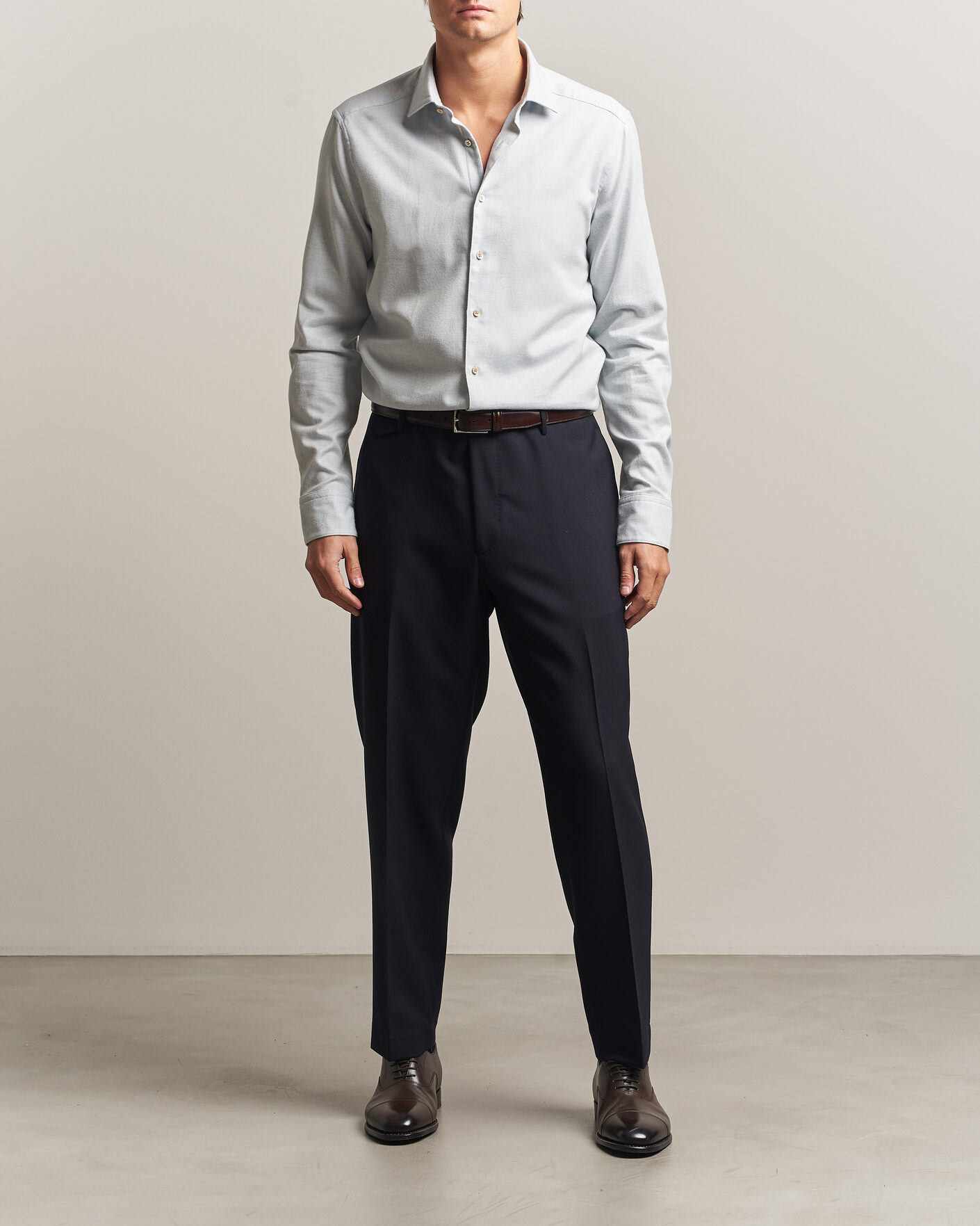 Heren | Overhemden | Stenströms | Slimline Flannel Shirt Light Blue
