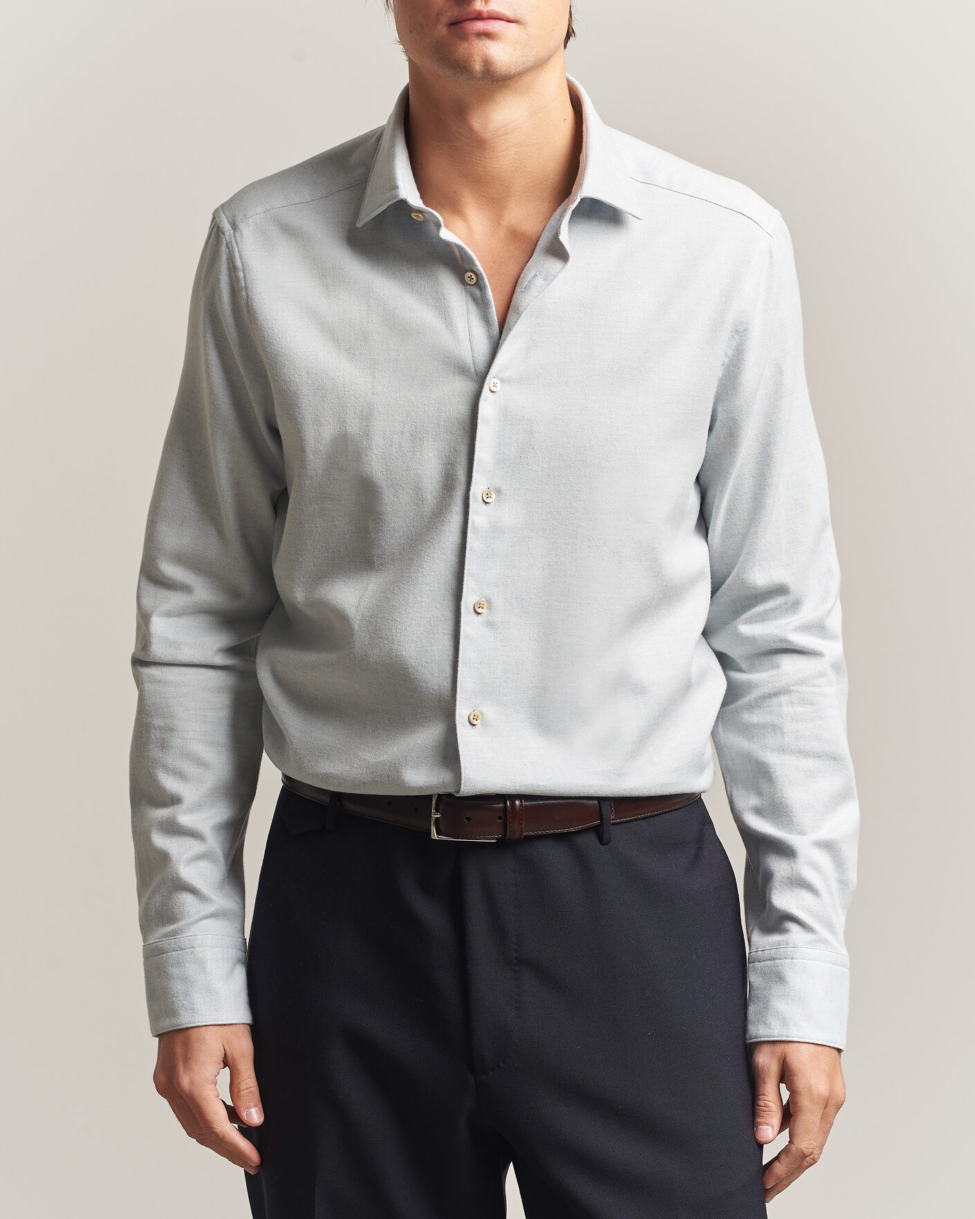 Heren | Overhemden | Stenströms | Slimline Flannel Shirt Light Blue