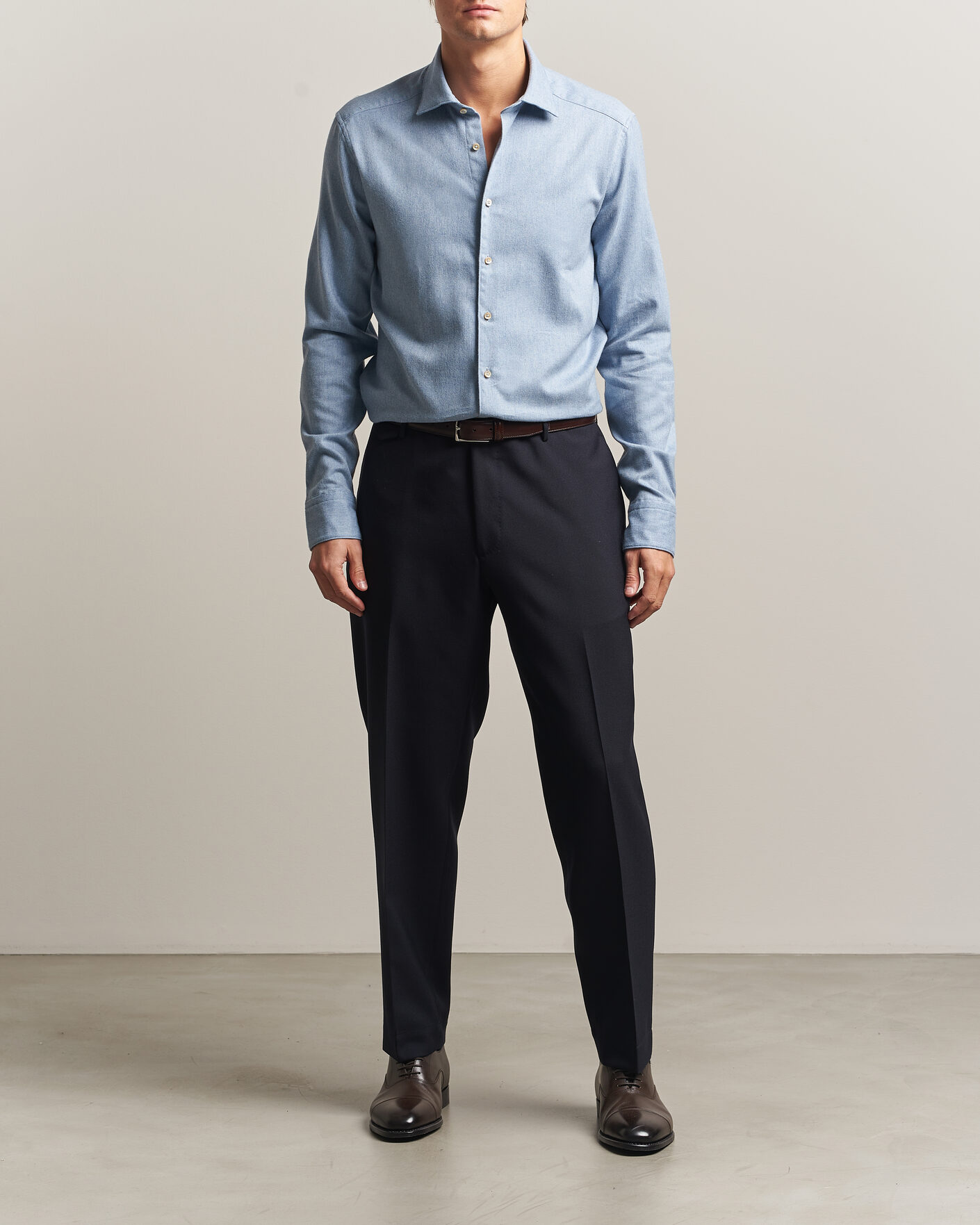 Heren | Overhemden | Stenströms | Slimline Flannel Shirt Blue