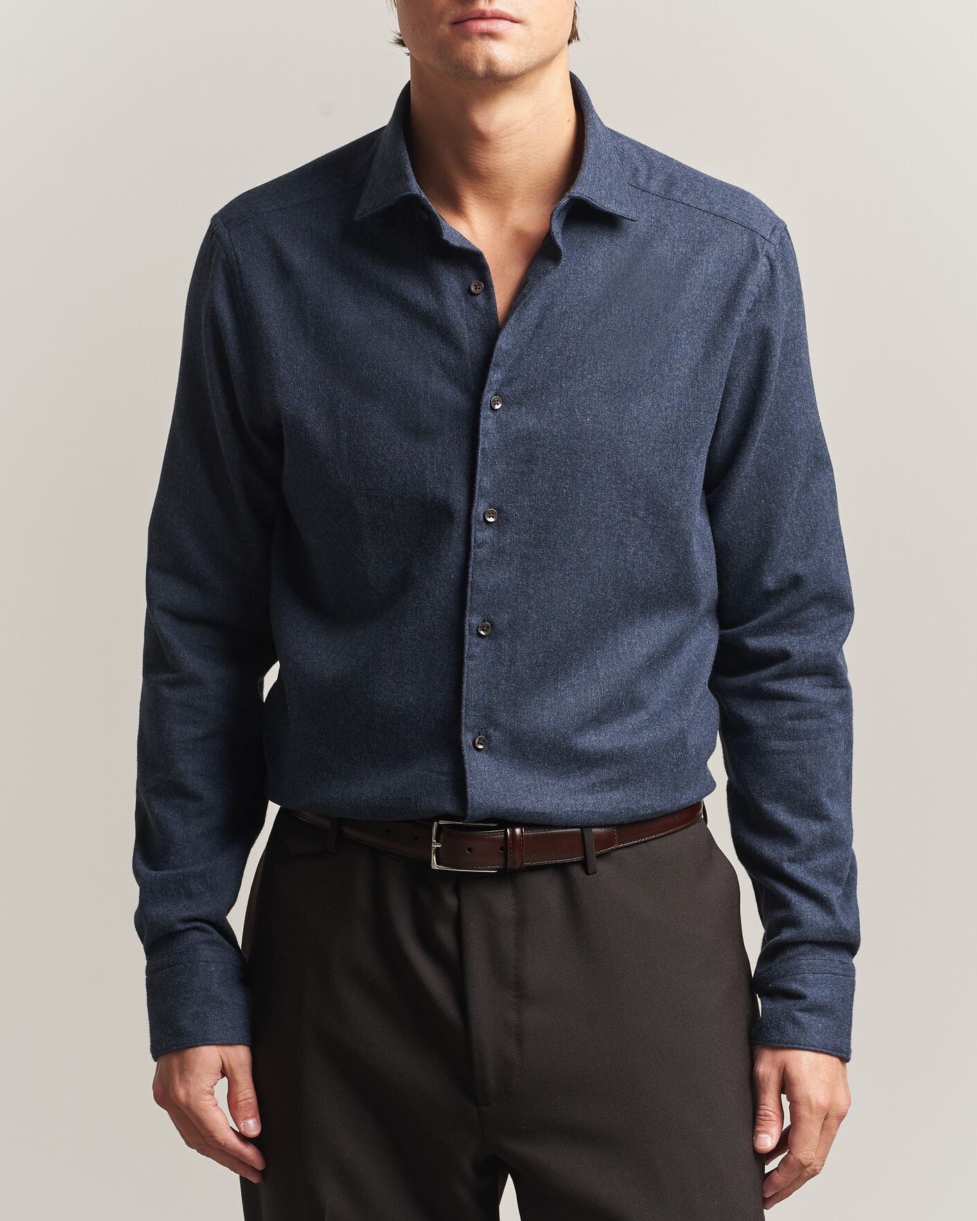 Homme | Chemises | Stenströms | Slimline Flannel Shirt Navy