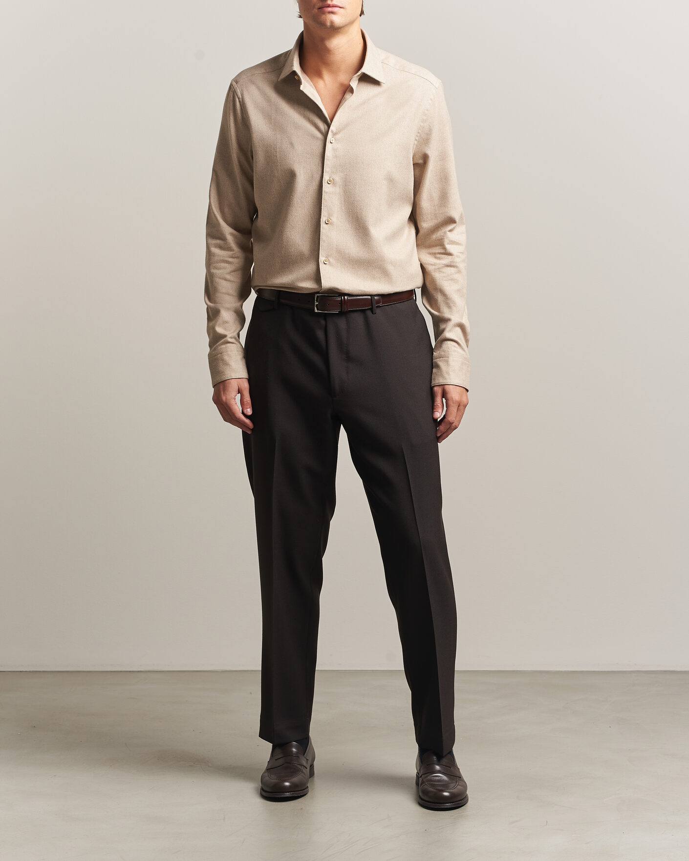 Homme | Chemises | Stenströms | Slimline Flannel Shirt Beige