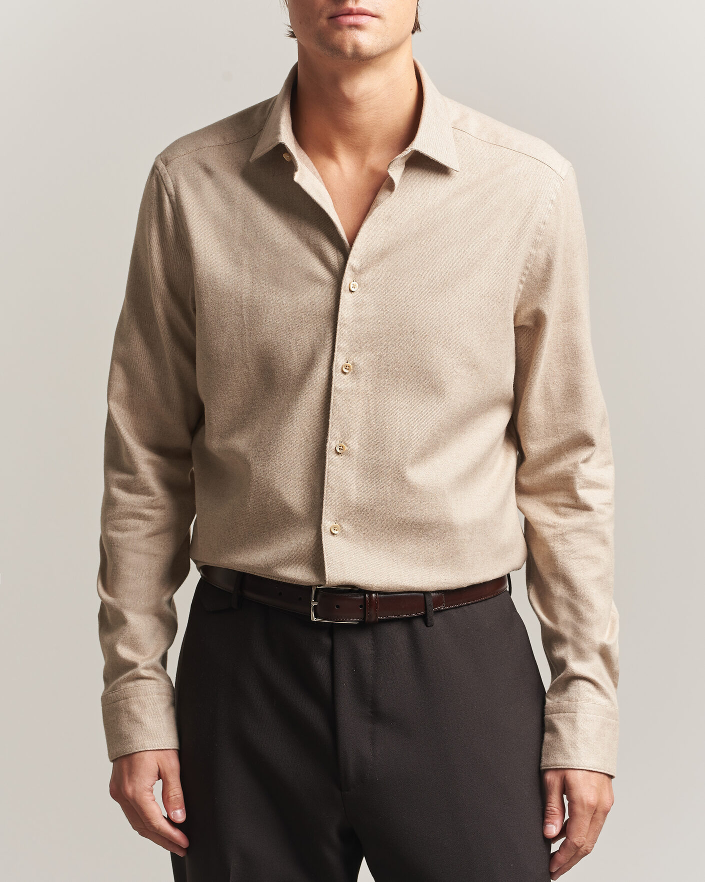 Homme | Chemises | Stenströms | Slimline Flannel Shirt Beige