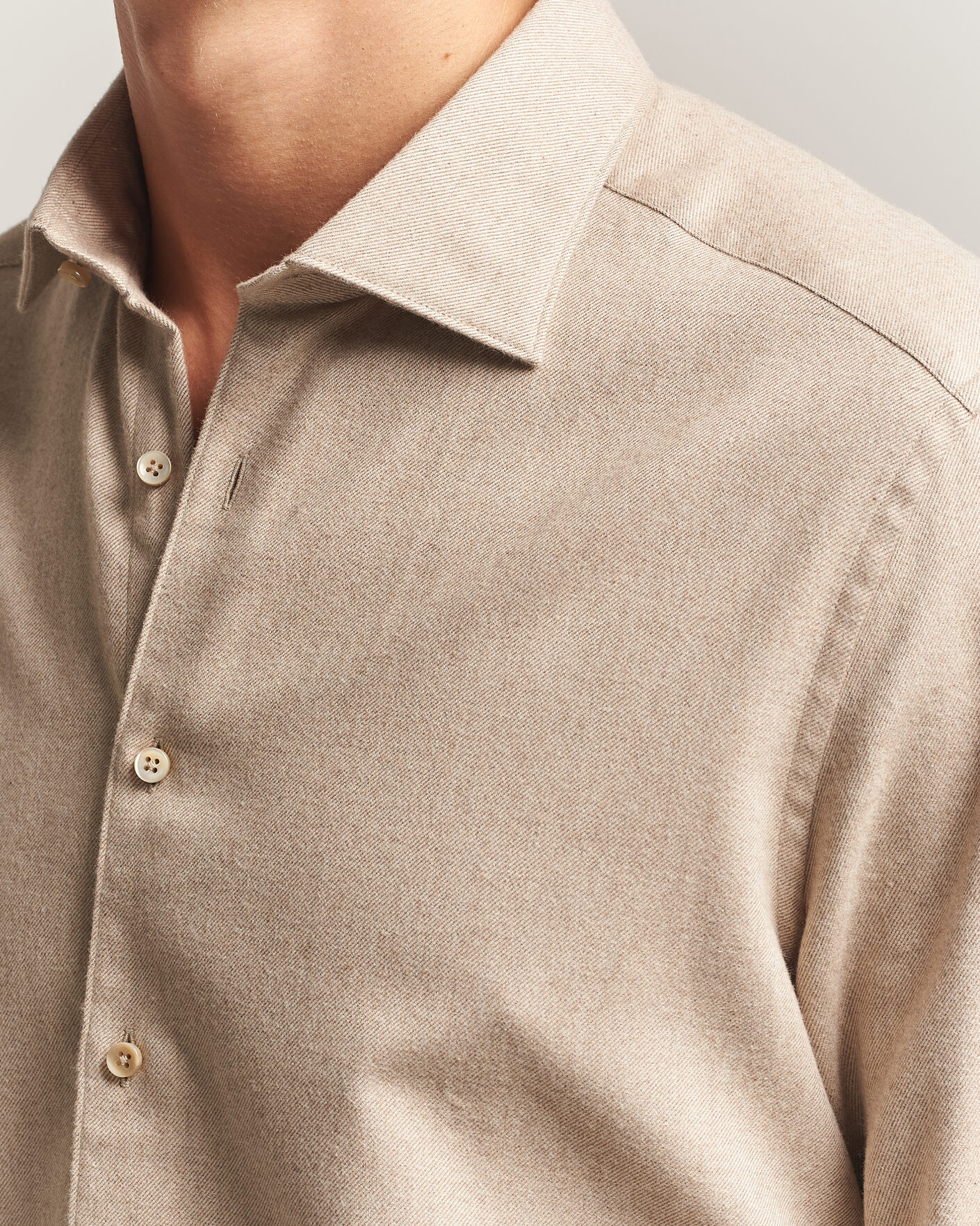 Homme | Chemises | Stenströms | Slimline Flannel Shirt Beige