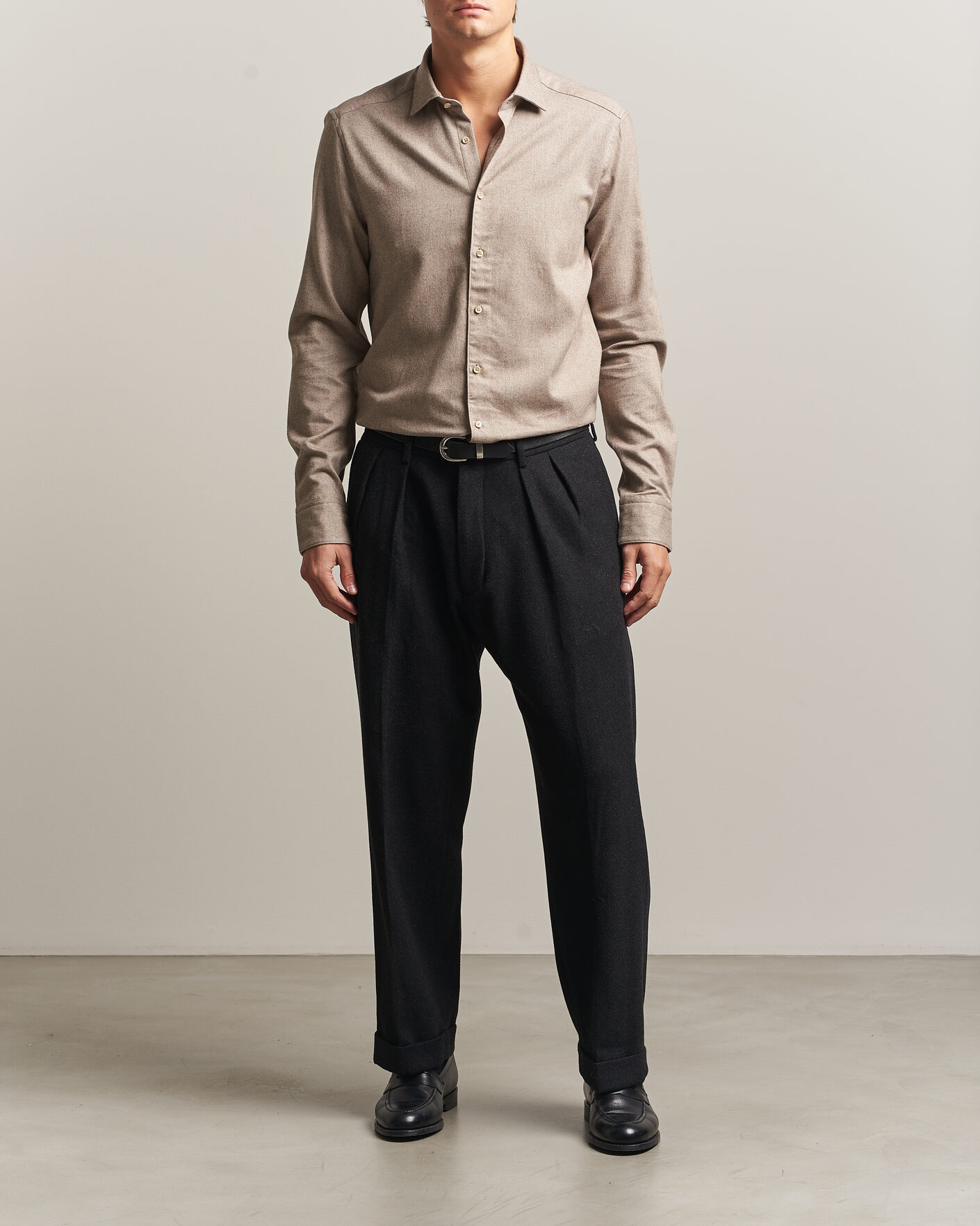 Homme | Chemises | Stenströms | Slimline Flannel Shirt Light Brown